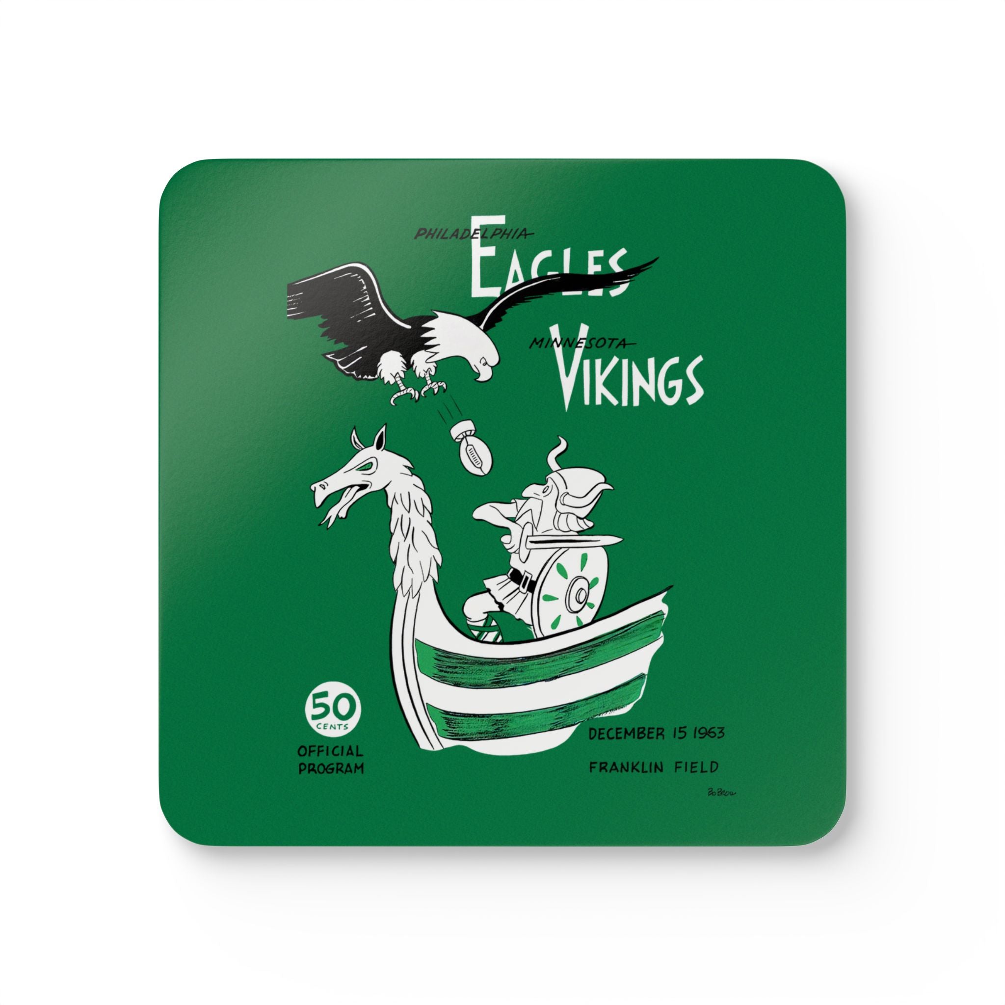 1963 Vintage Minnesota Vikings - Philadelphia Eagles Football Program Cover - Corkwood Coaster Set