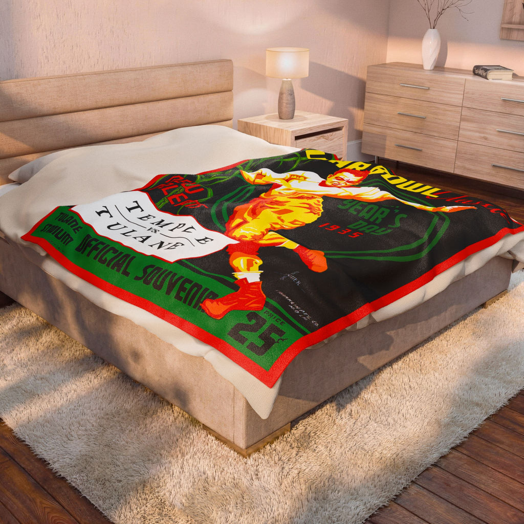 1935 Sugar Bowl Classic Football Program Cover - Temple-Tulane Velveteen Plush Blanket