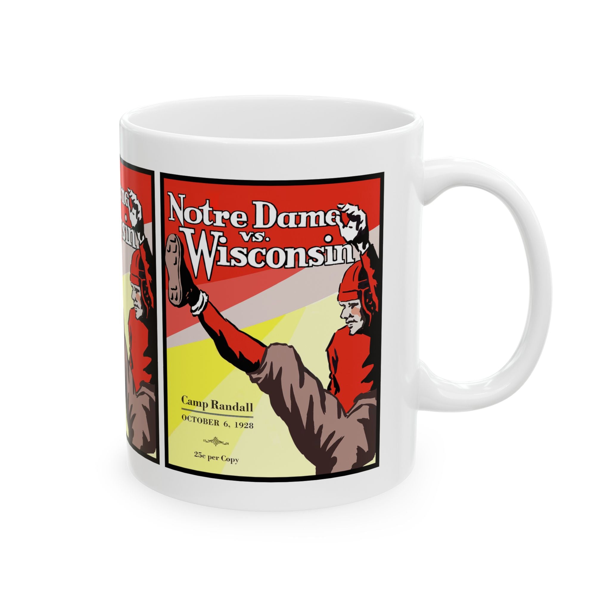 1928 Vintage Wisconsin Badgers - Notre Dame Fighting Irish Football Program Cover - Ceramic Mug, 11oz