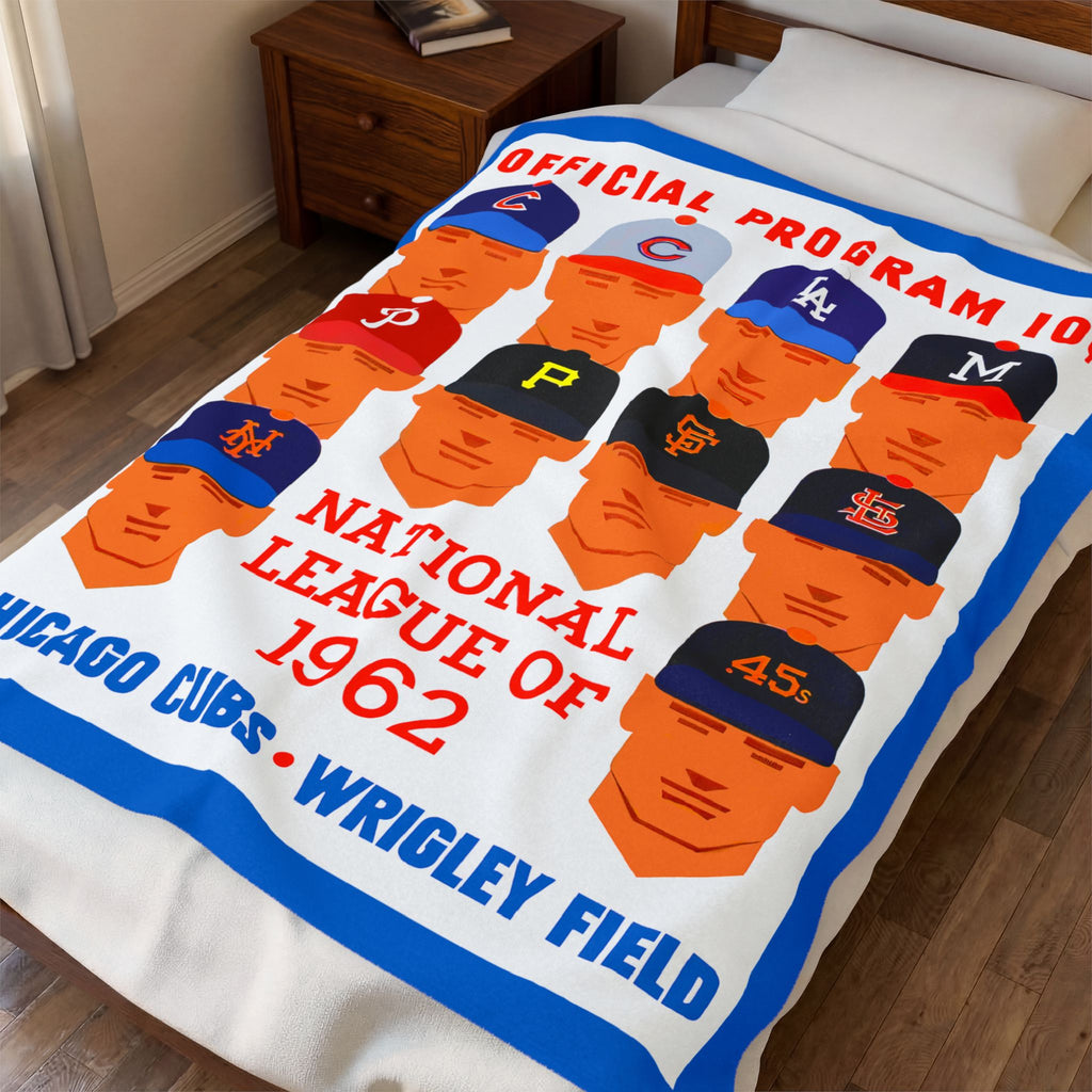 Plush Blanket, 1962 Vintage Cubs Baseball Program - National League, Retro Throw for Baseball Fans, Cozy Bedspread, Warm Fleece Blanket,