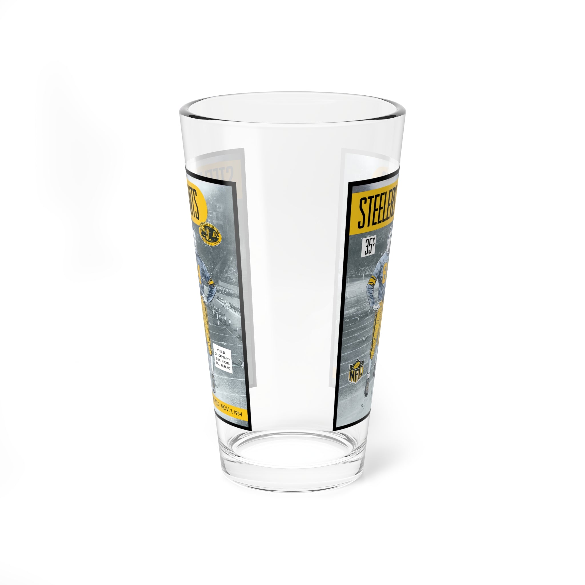 1954 Football Giants vs Steelers Mixing Glass, 16oz — Vintage Game Night Bar Glass