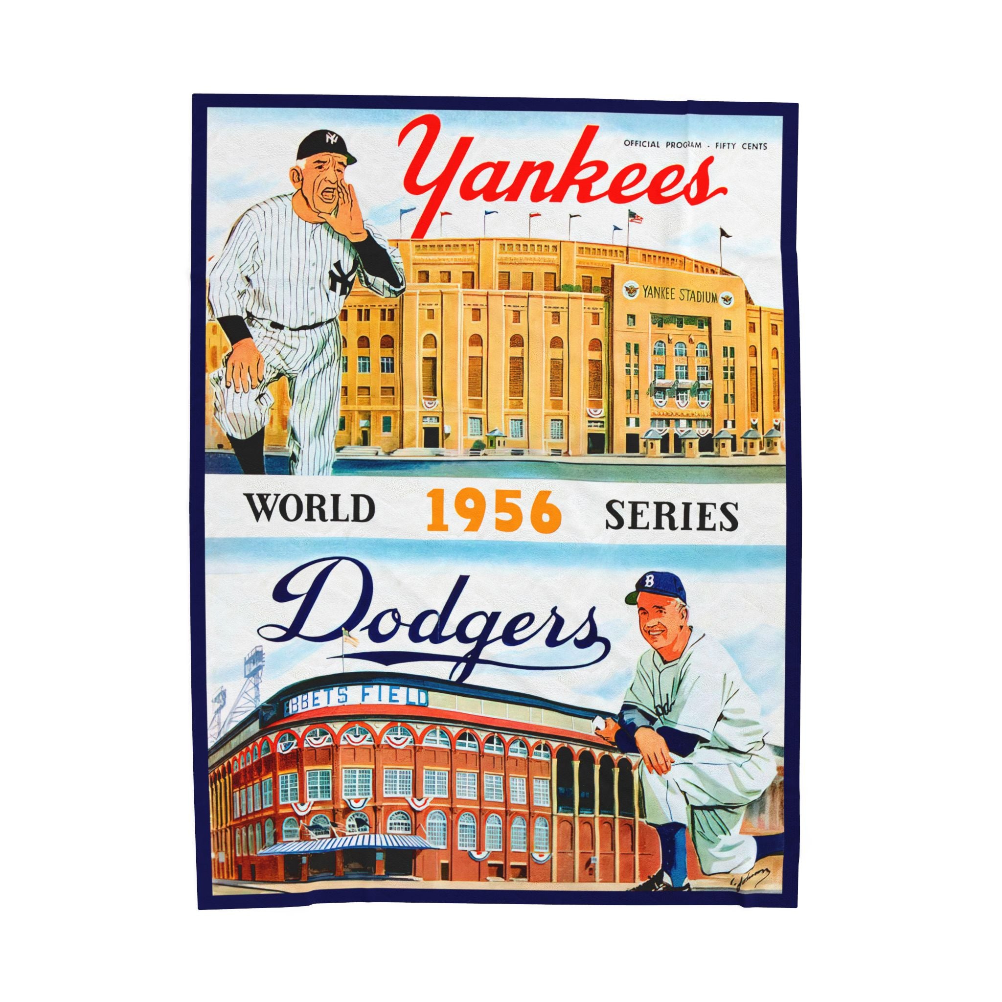 Velveteen Throw Blanket, Vintage 1956 Baseball World Series New York Yankees Brooklyn Dodgers, Home Decor, Bedding, Gift for Sports Fans