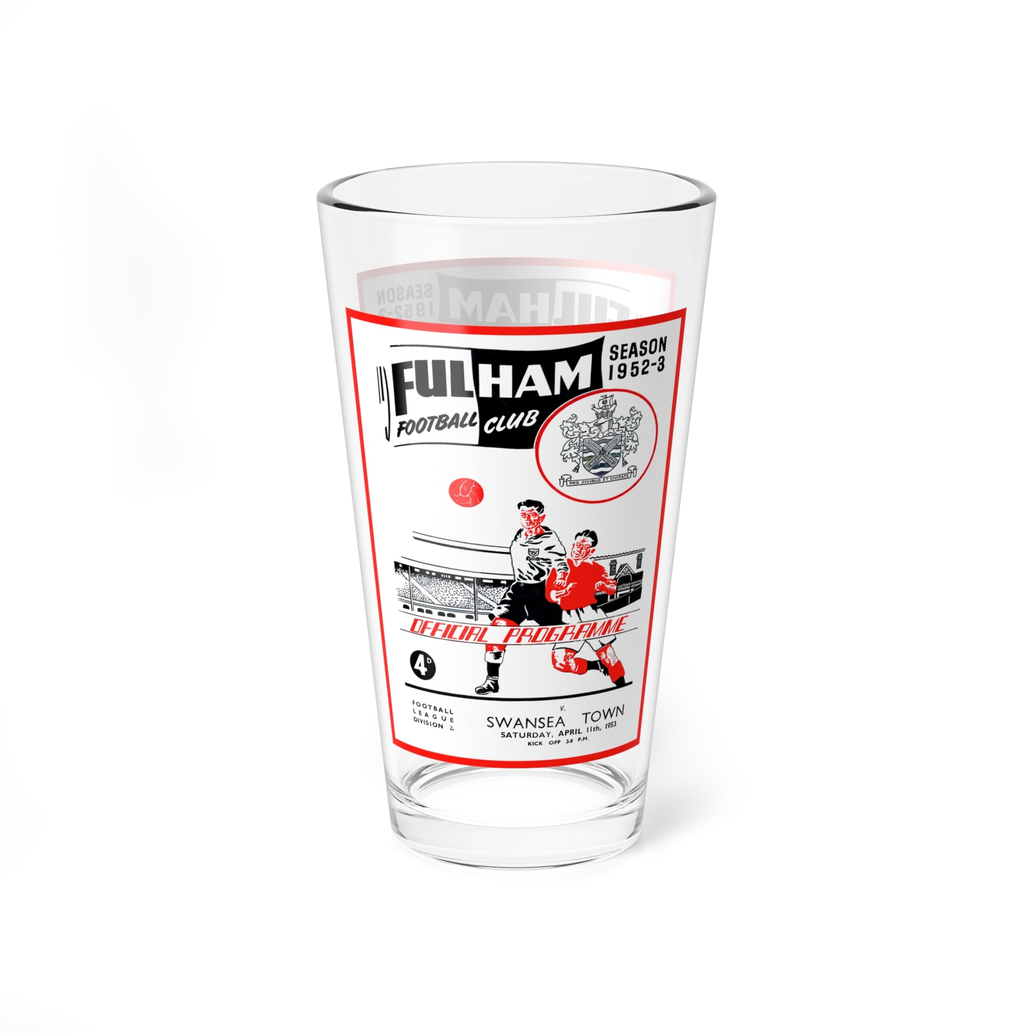 Mixing Glass, 16oz - Vintage Fulham Football Club Swansea Town English Football Program Cover, Gift for Soccer Fans, Home Bar Decor, Sports