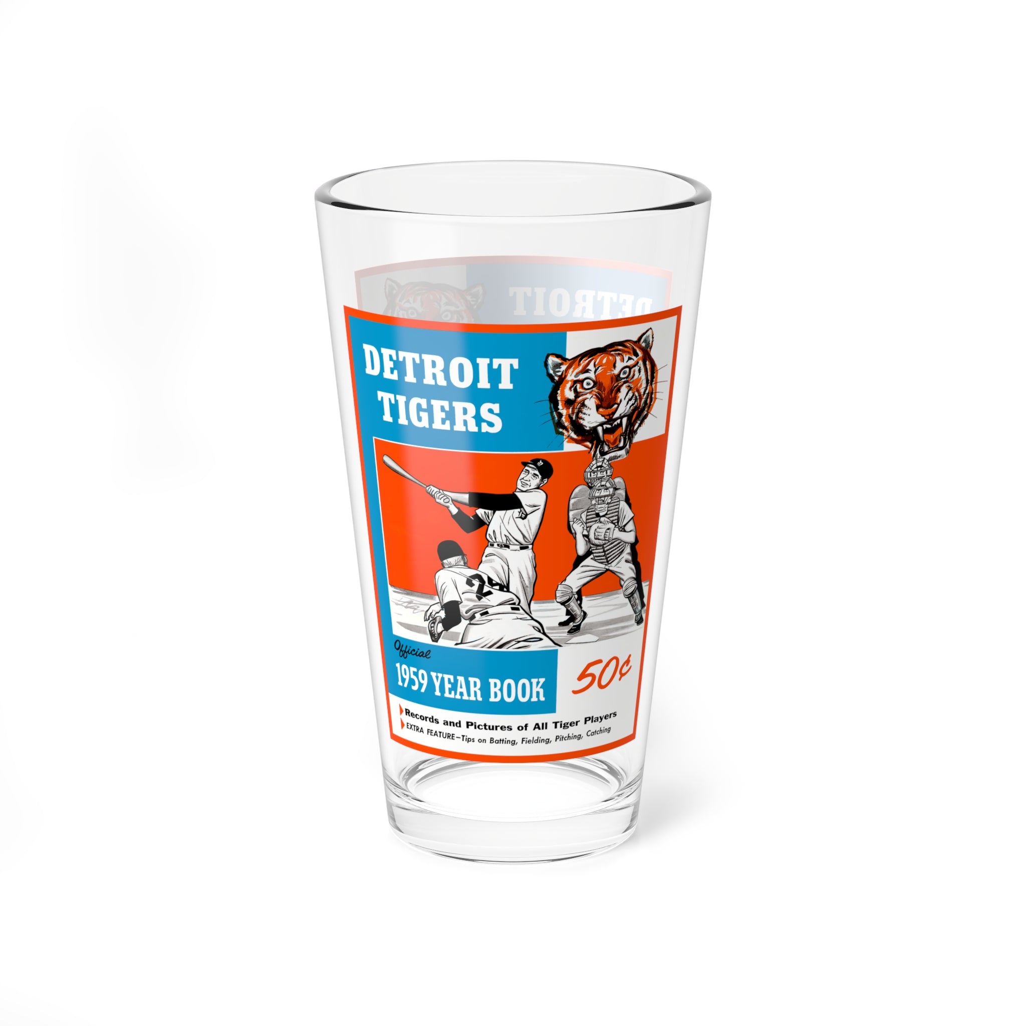 Mixing Glass, 16oz - Vintage 1959 Baseball Detroit Tigers Yearbook, Gift for Sports Fans, Baseball Memorabilia, Unique Barware, Sports
