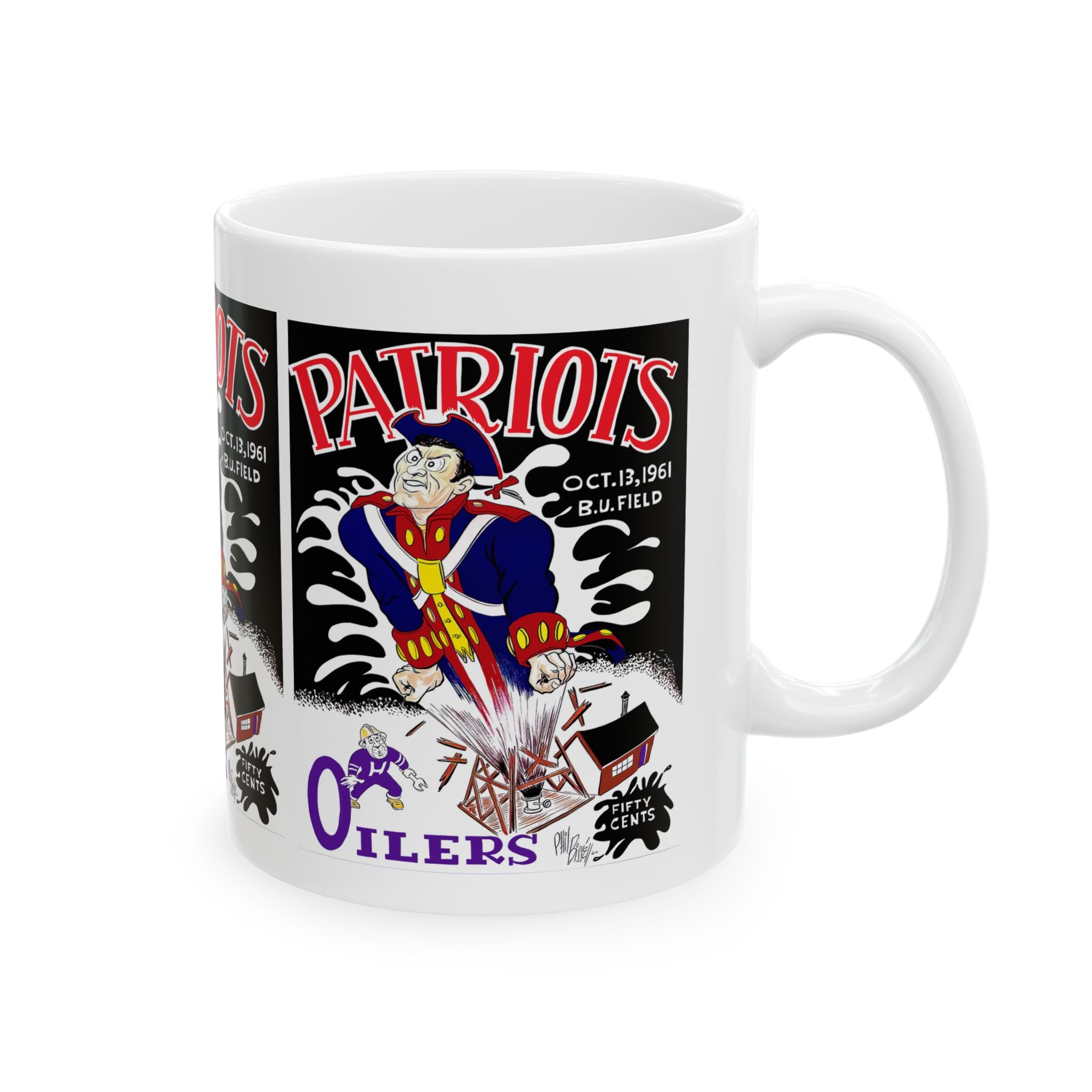 Vintage 1961 Football Boston Patriots Houston Oilers Ceramic Mug, Retro Sports Fan Gift, Football History Coffee Cup, Sports Memorabilia,