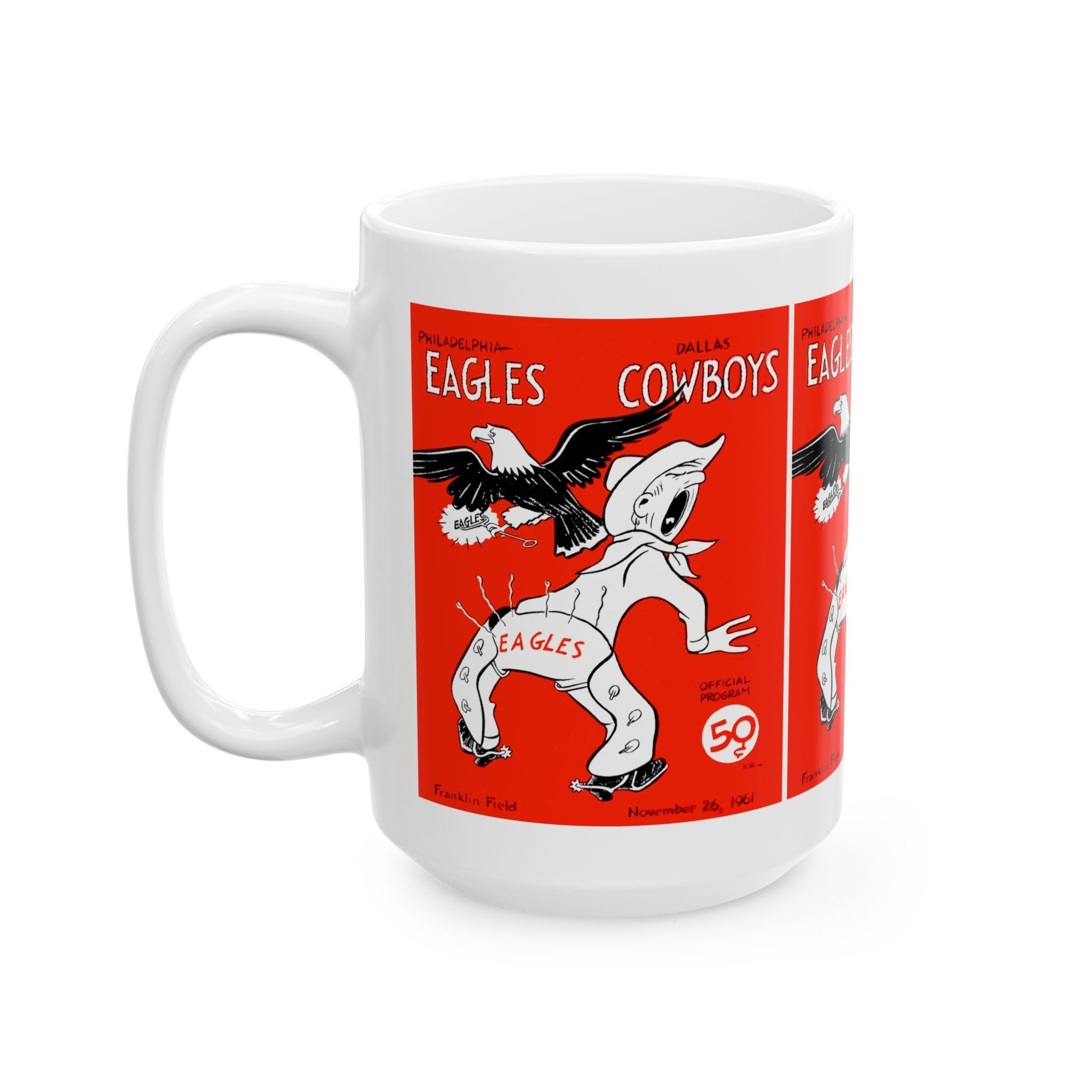 1961 Vintage Dallas Cowboys - Philadelphia Eagles Football Program Cover - Ceramic Mug, 11oz