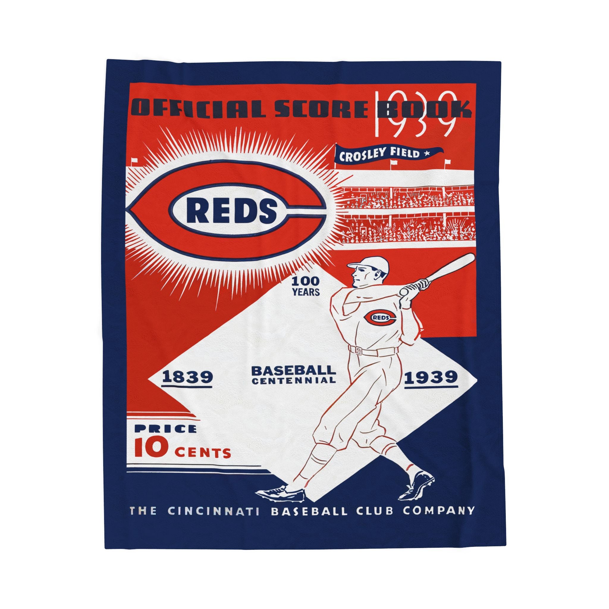 Velveteen Plush Blanket, Cincinnati Reds ScoreBook Cover Design, Baseball Fan Gift, Soft Throw Blanket, Home Decor, Vintage Sports