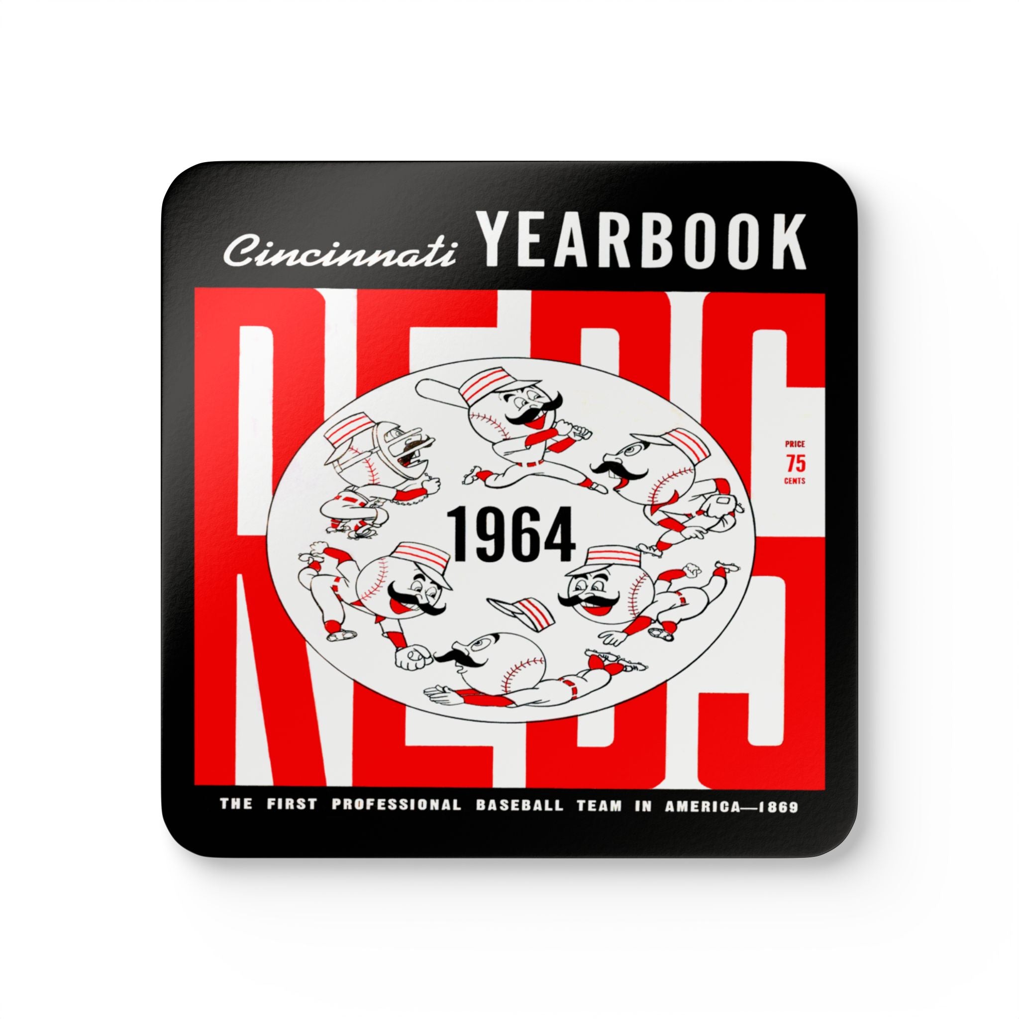 1964 Vintage Cincinnati Reds Baseball Yearbook Cover - Corkwood Coaster Set