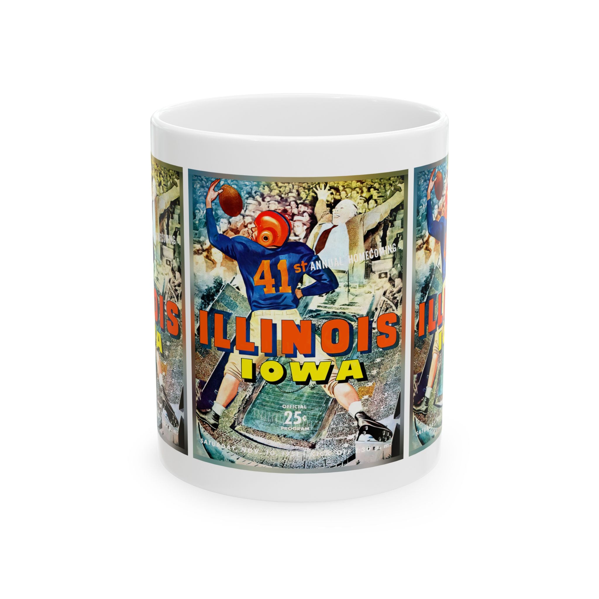 Vintage 1951 Football Illinois Iowa Ceramic Mug, Sports Fan Gift, College Football Memorabilia, Coffee Cup, Drinkware, Tea Mug