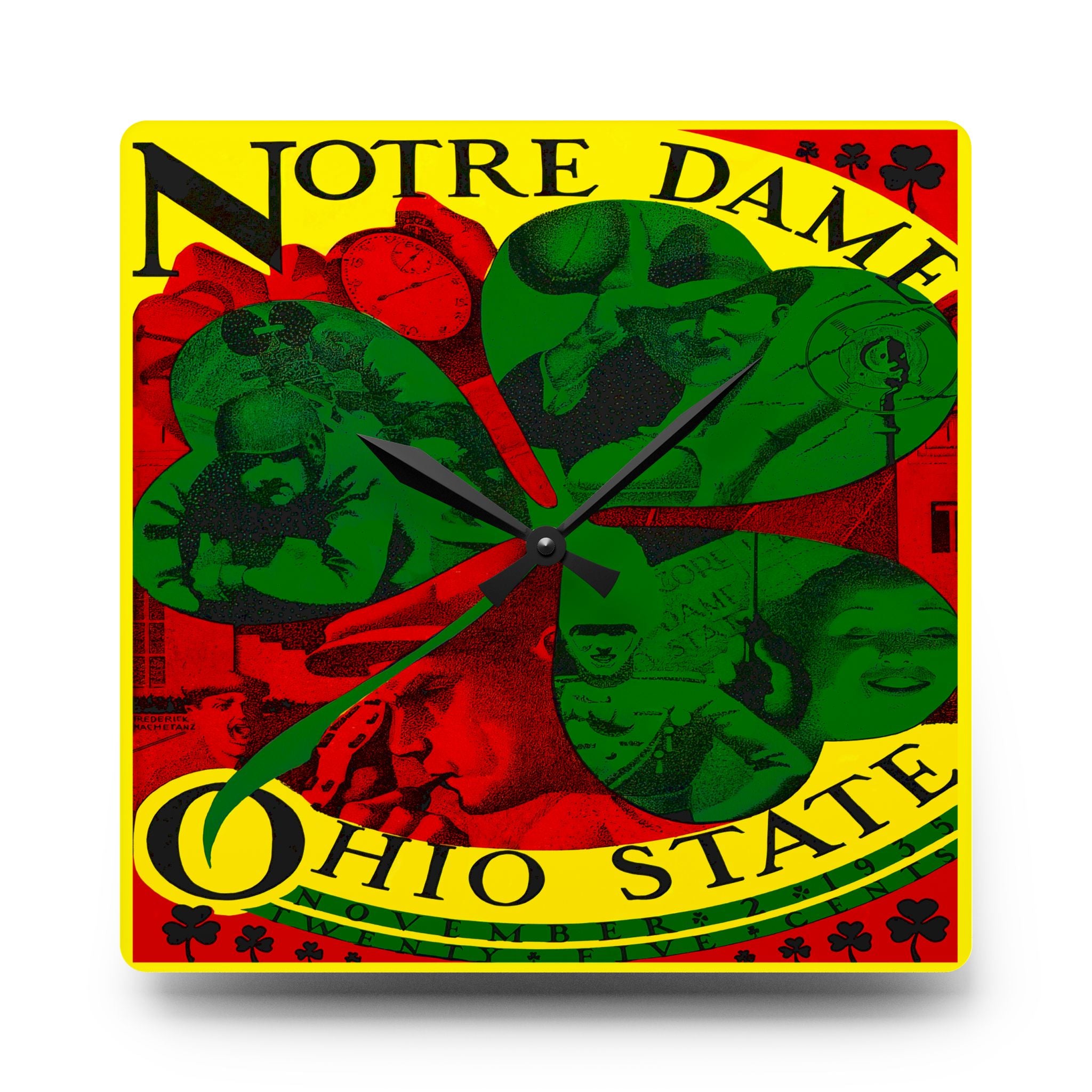 College Football Acrylic Wall Clock, Ohio State vs. Notre Dame Game, Sports Fan Decor, Football Memorabilia, Unique Wall Art, Man Cave Clock