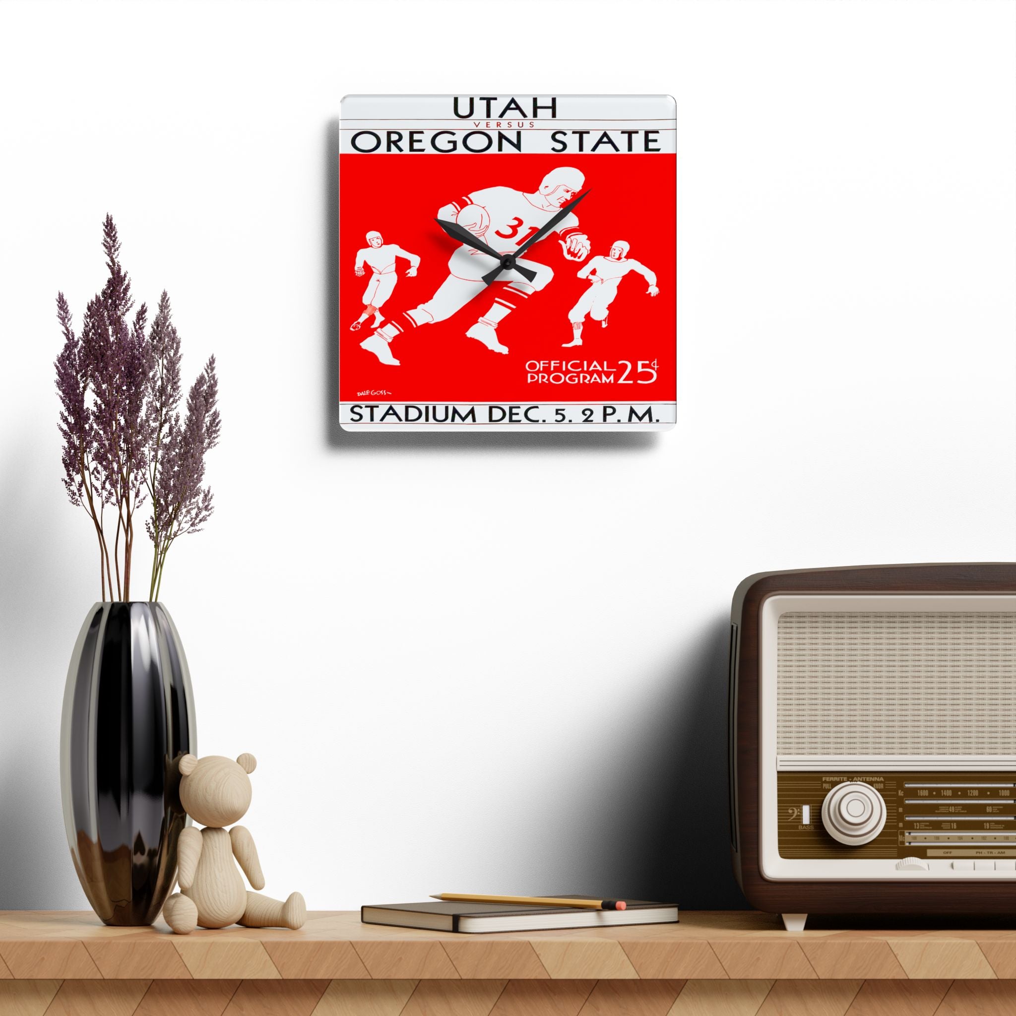 Vintage Football Program Acrylic Wall Clock, 1931 Utah Oregon State Football Program, Sports Memorabilia Clock, Unique Home Decor, Retro