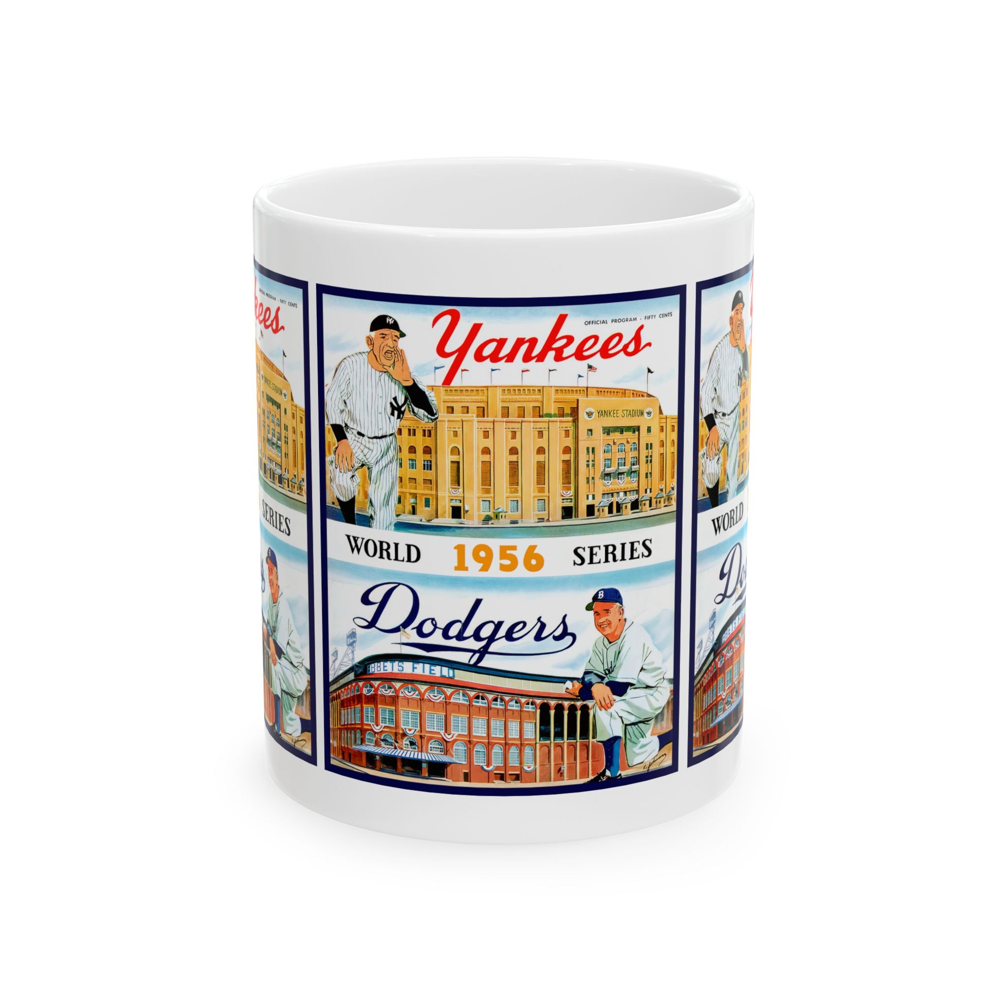 1956 Baseball World Series Brooklyn Dodgers New York Yankees Ceramic Mug, Vintage Sports Fan Collectible Gift, Coffee Cup, Tea Mug, Baseball