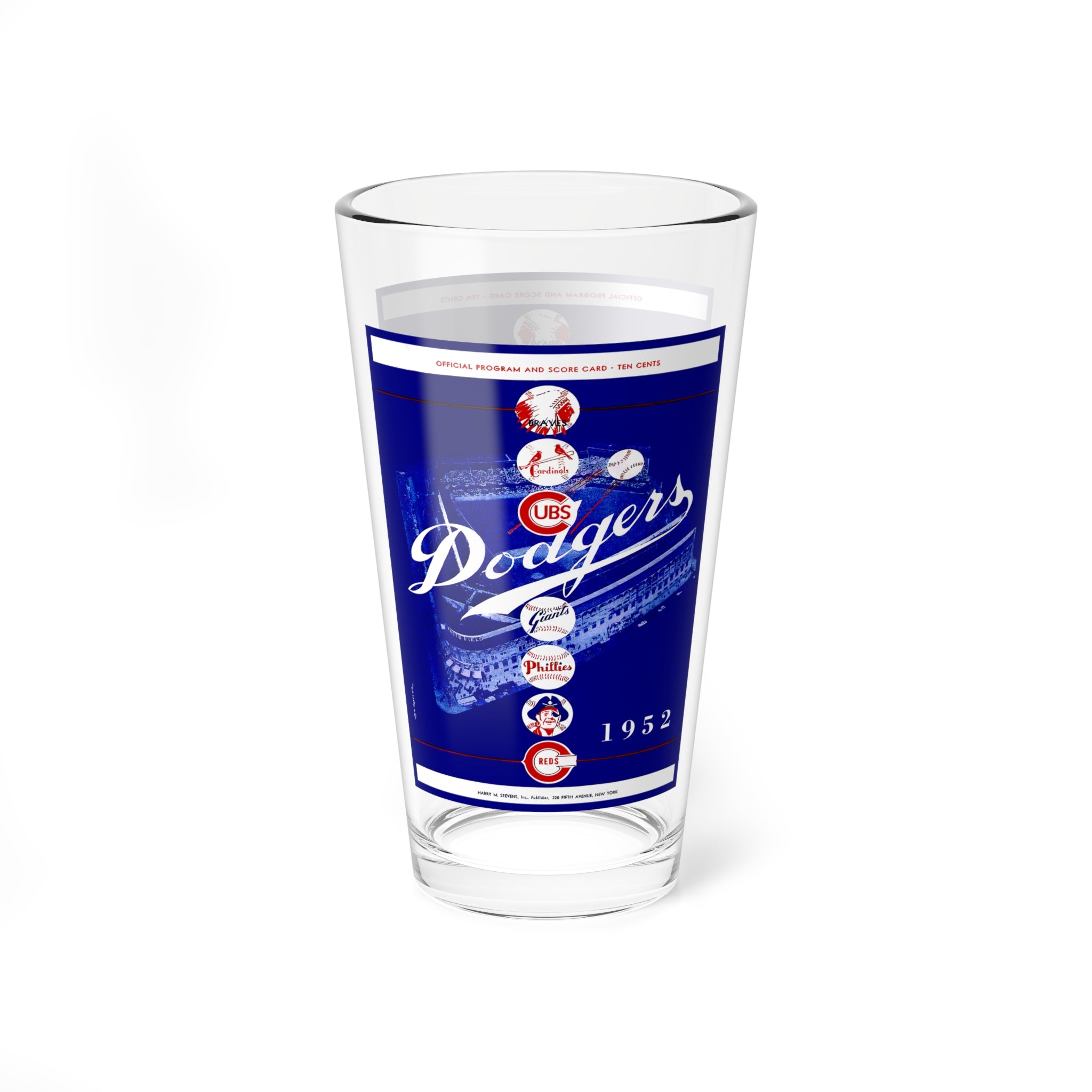 Mixing Glass, 16oz - 1952 Baseball Brooklyn Dodgers Program, Vintage Barware, Unique Cocktail Glass, Baseball Lover Gift, Sports Memorabilia