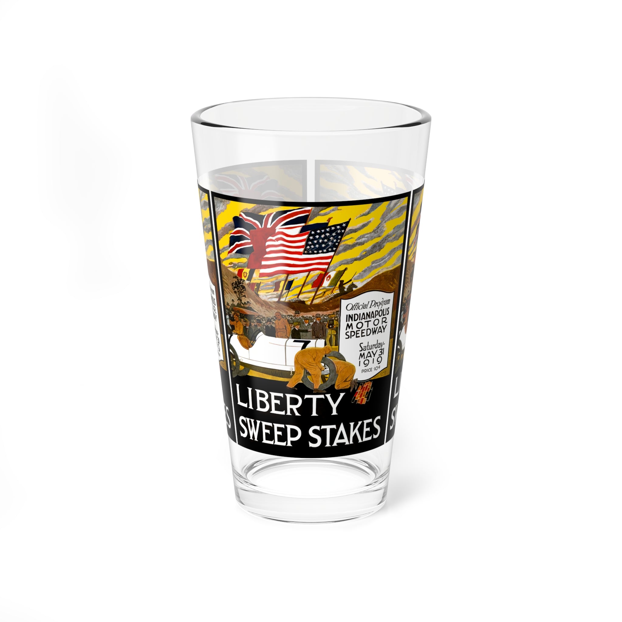 Retro Racing Mixing Glass, 16oz - Vintage Car Lover Gift, Race Enthusiast Present,  1919 Indianapolis 500, Speedway Memorabilia,