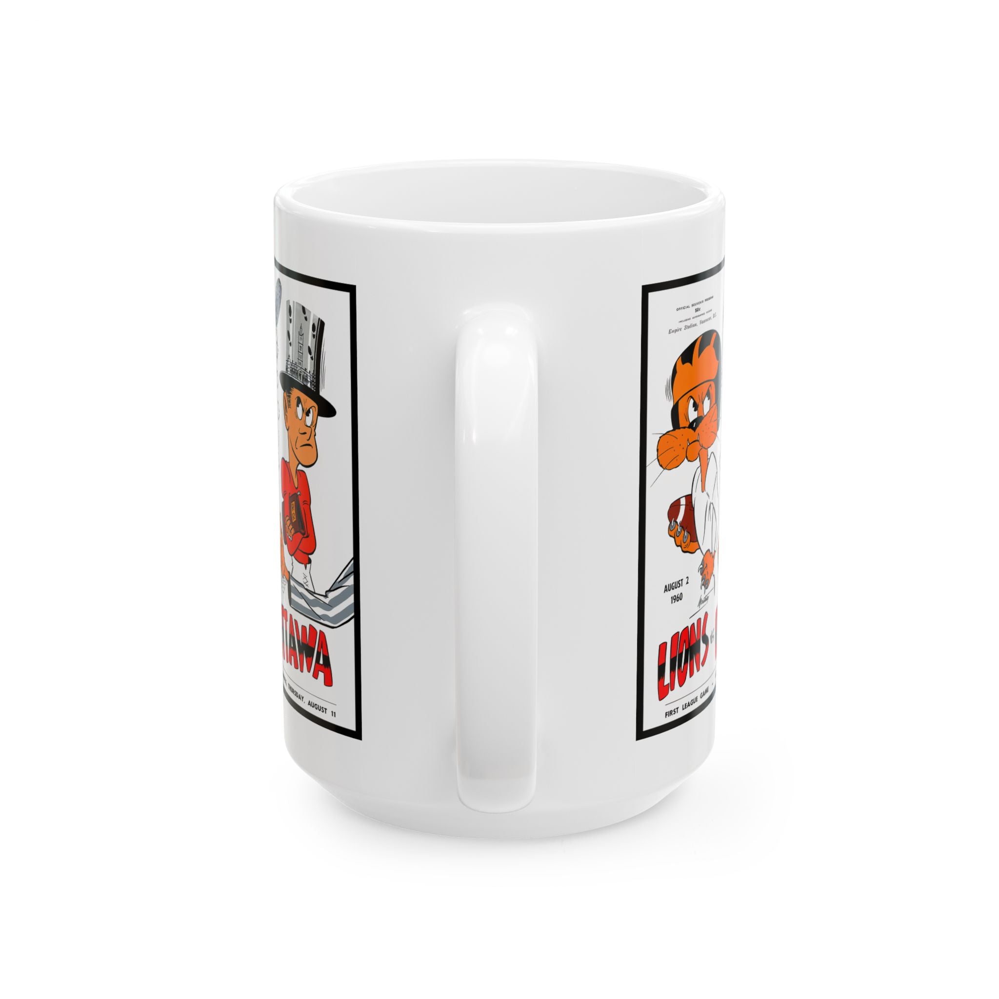 Vintage 1960 Football Ottawa Rough Riders vs BC Lions Ceramic Mug, Sports Fan Gift, Retro Style Cup, Football Game Memorabilia, CFL Matchup,