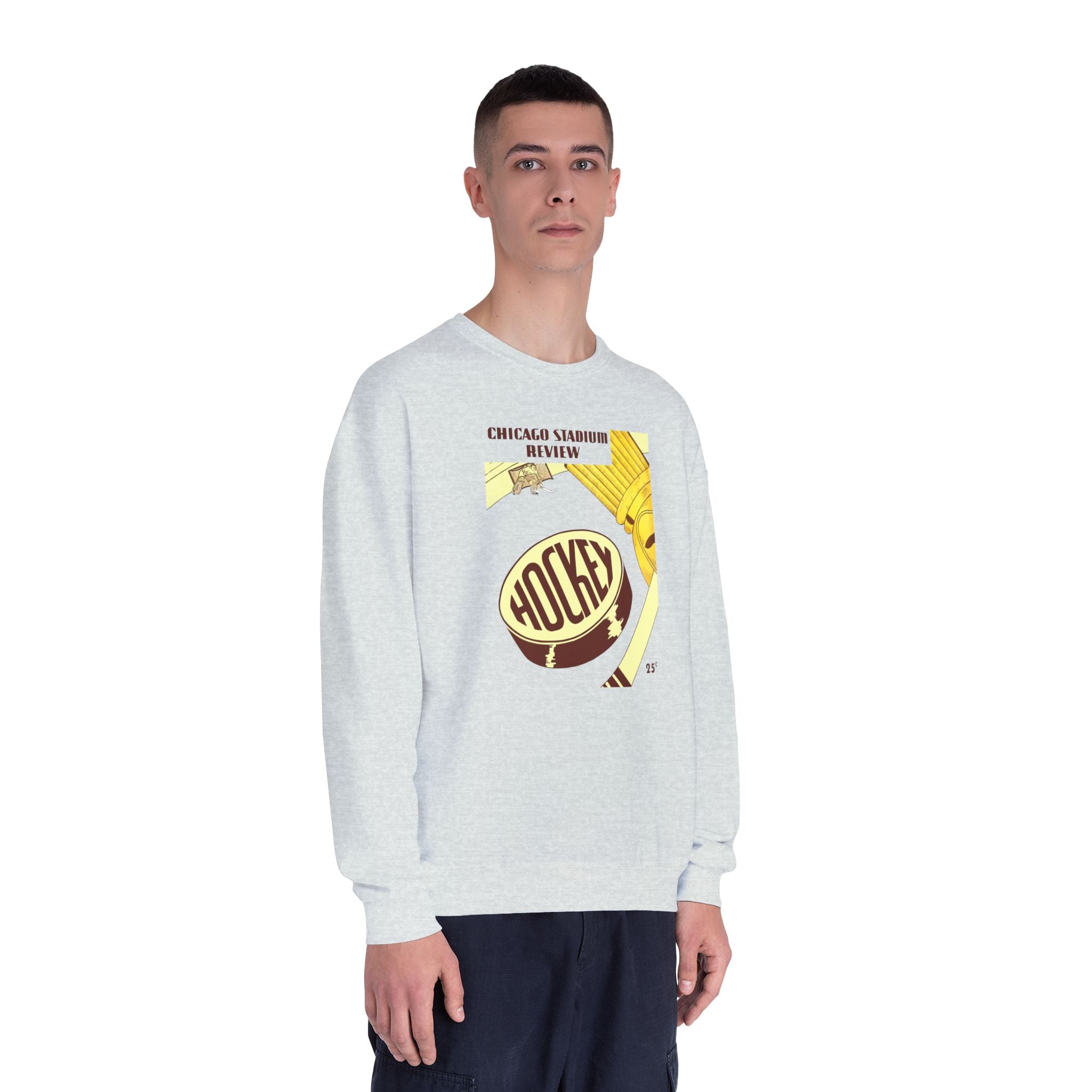 1947-1948 Vintage Chicago Black Hawks Hockey Program Cover  -  NuBlend® Crewneck Sweatshirt
