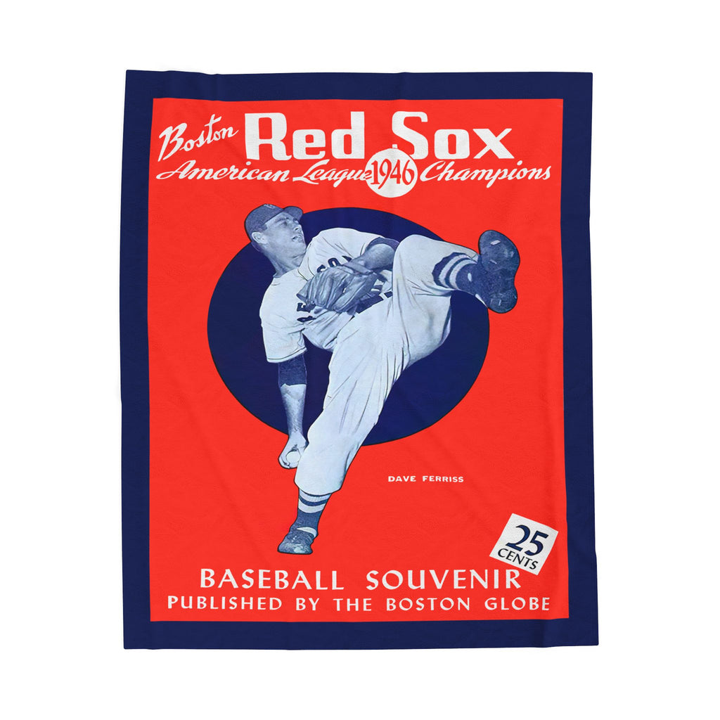 Velveteen Plush Blanket — Vintage Boston Red Sox 1946 Baseball Souvenir Throw