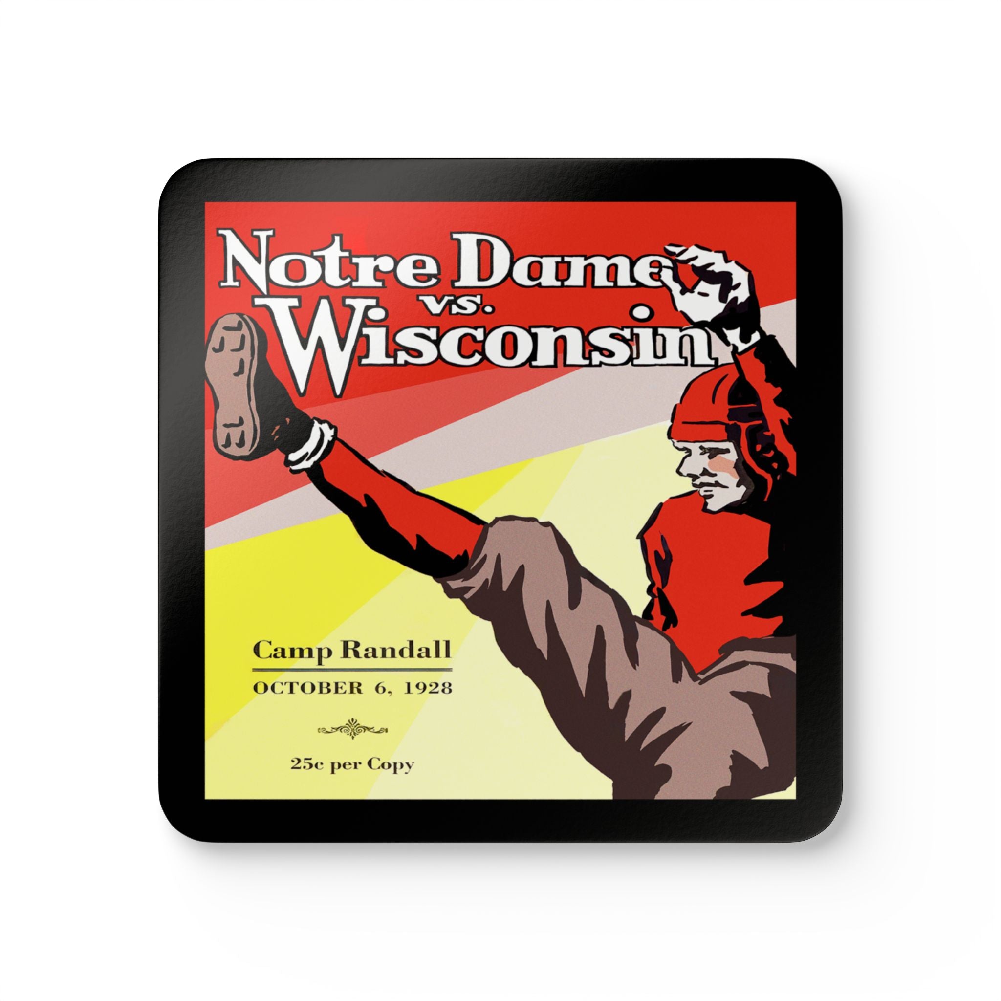 1928 Vintage Wisconsin Badgers - Notre Dame Fighting Irish Football Program Cover - Corkwood Coaster Set