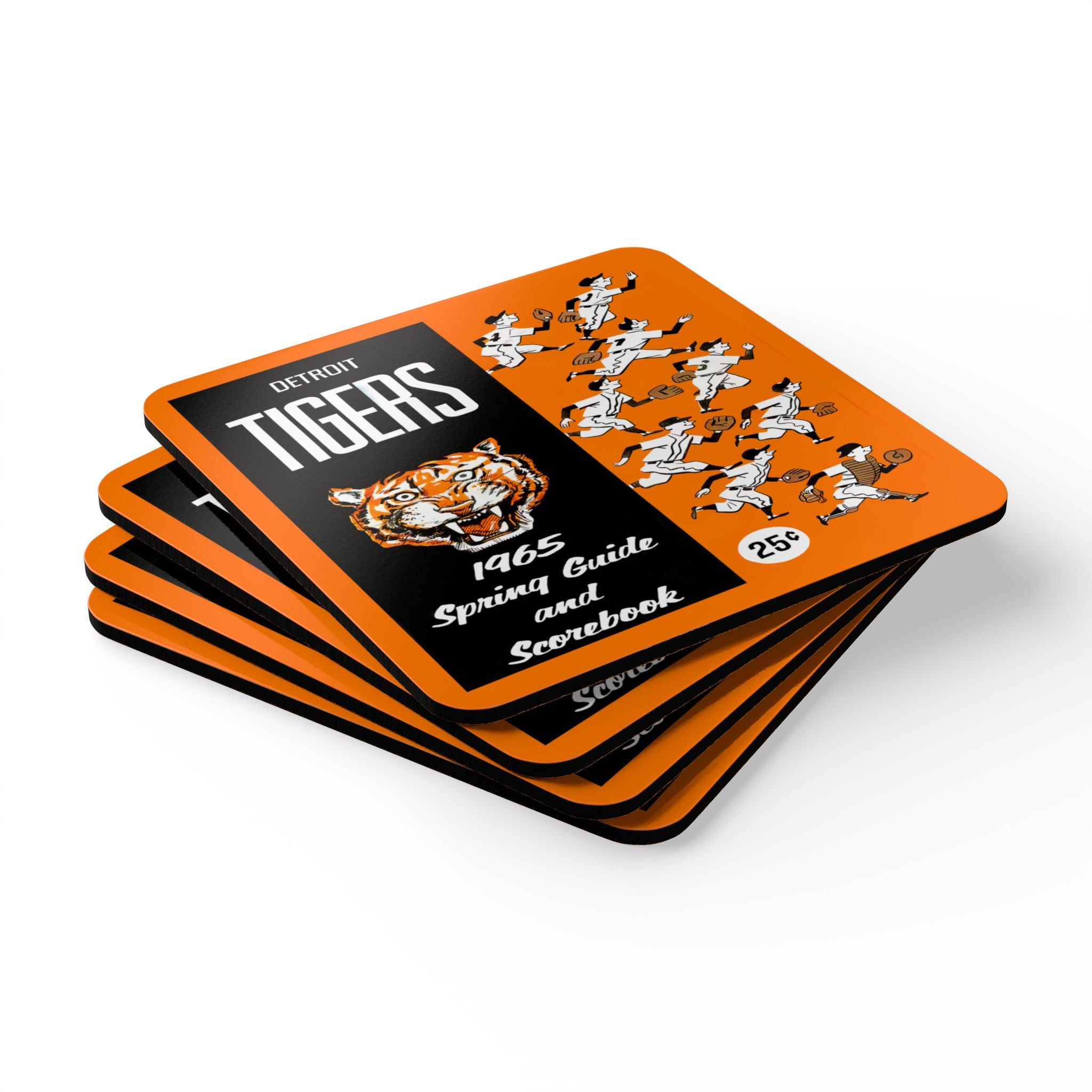 1965 Vintage Detroit Tigers Spring Guide Scorecard Cover- Corkwood Coaster Set