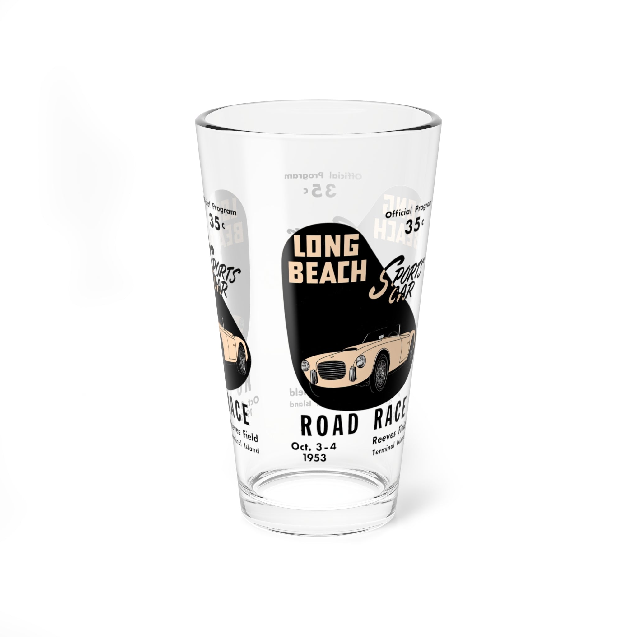 1953 Long Beach Sports Car Road Race Program Cover -  Pint Glass, 16oz