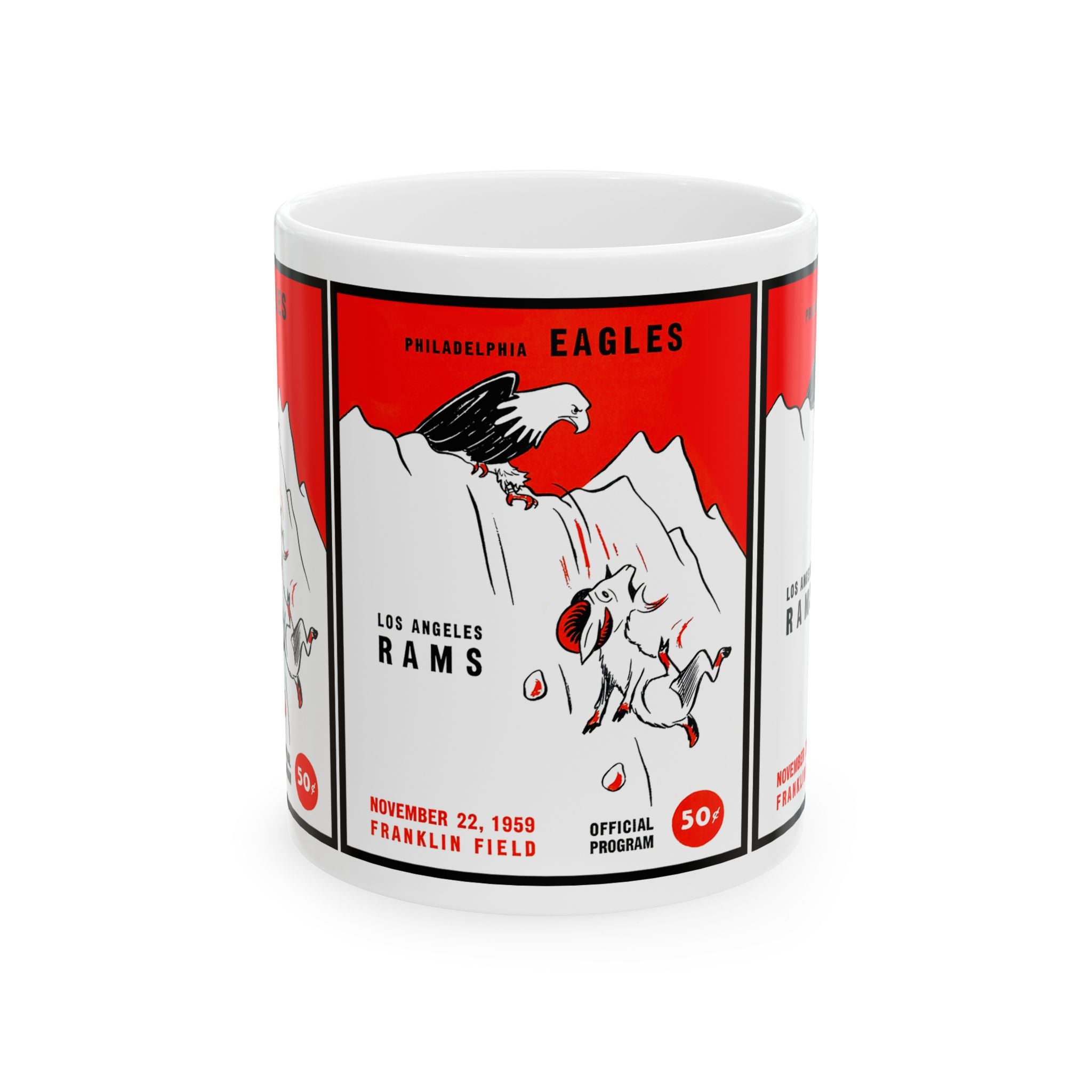Football Ceramic Mug, 1959 Philadelphia Eagles-Los Angeles Rams Fan Gift, Sports Coffee Cup, Game Day Drinkware, Football Team Memorabilia,