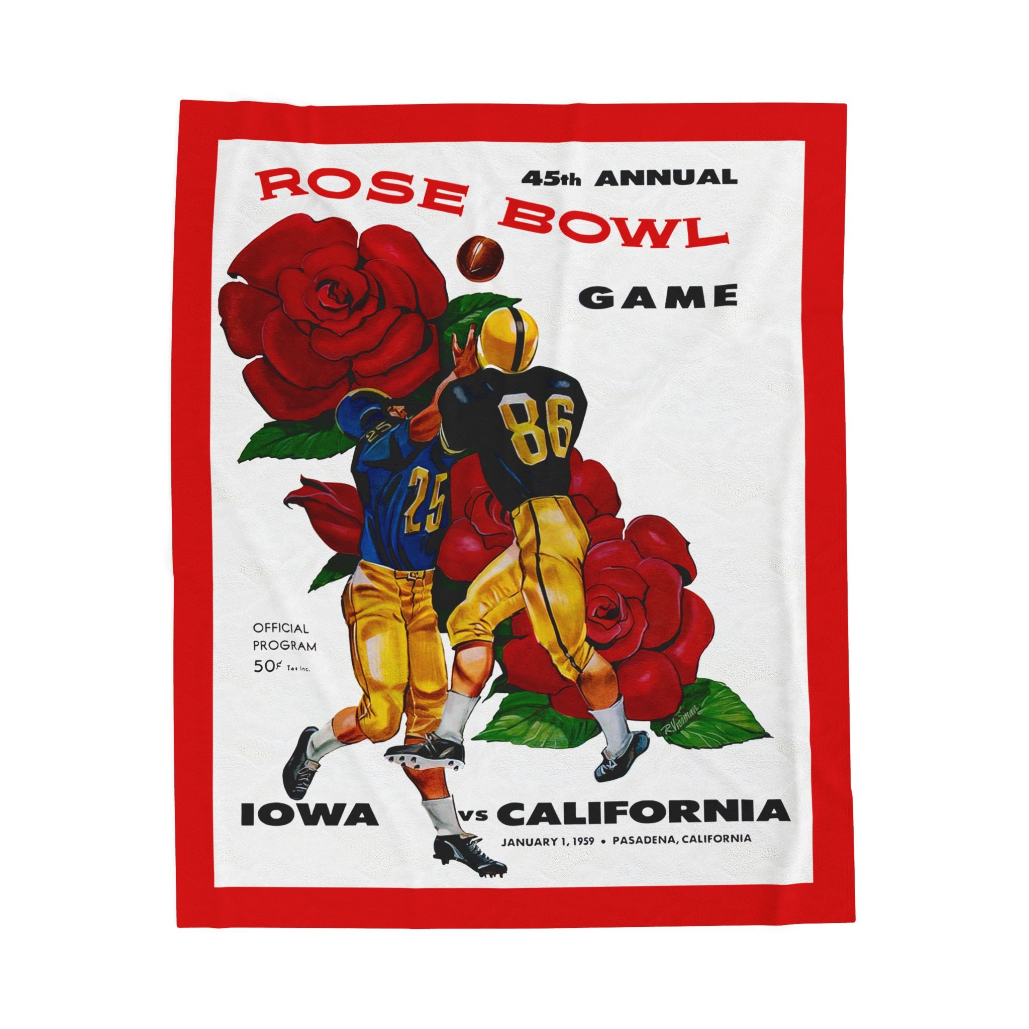 Velveteen Plush Blanket, Vintage Football Program Cover Design, Cozy Throw, Dorm Room Decor, College Football Fan Gift, Home Accents
