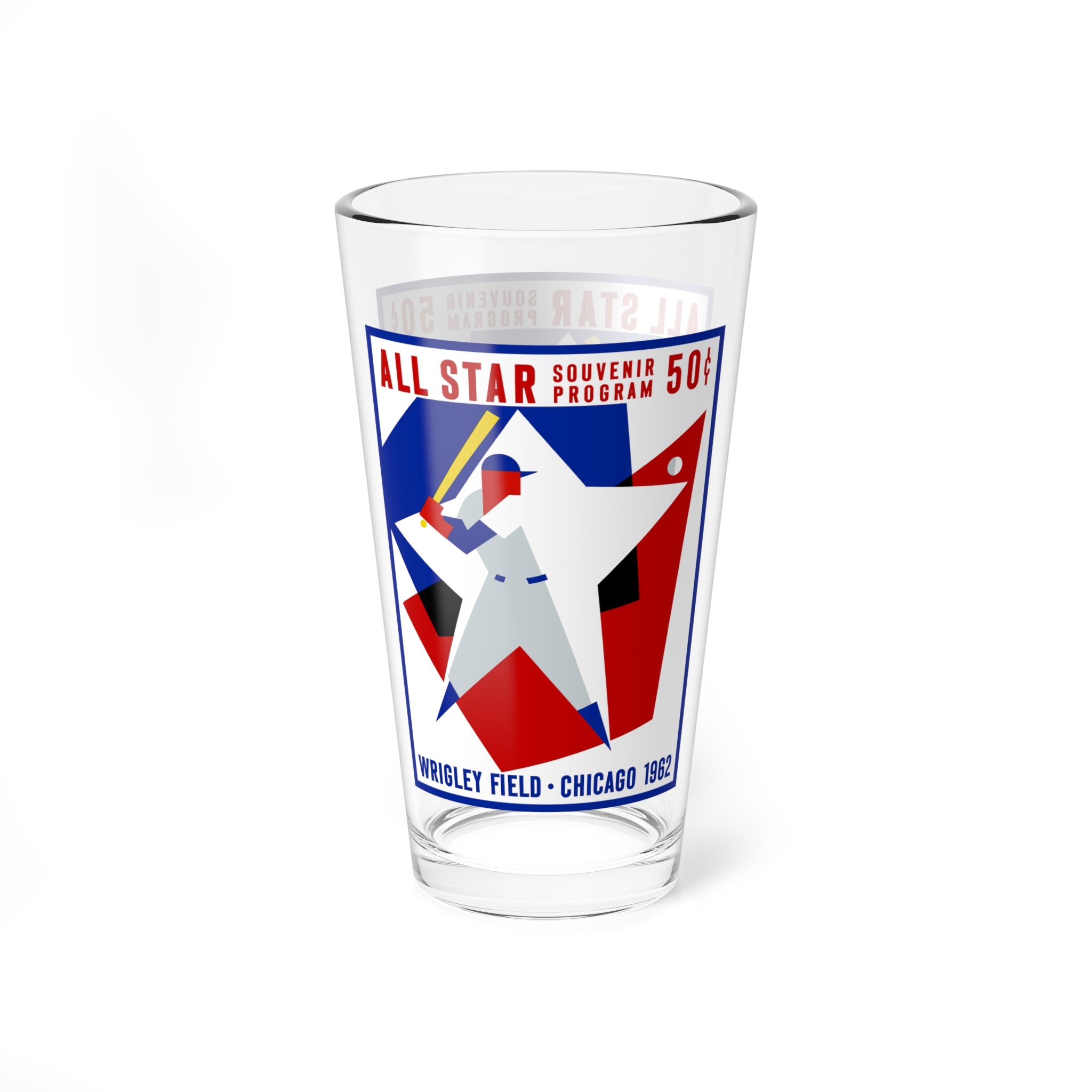 Baseball All-Star Souvenir 16oz Mixing Glass — Vintage 1962 Baseball Program Design- Wrigley Field