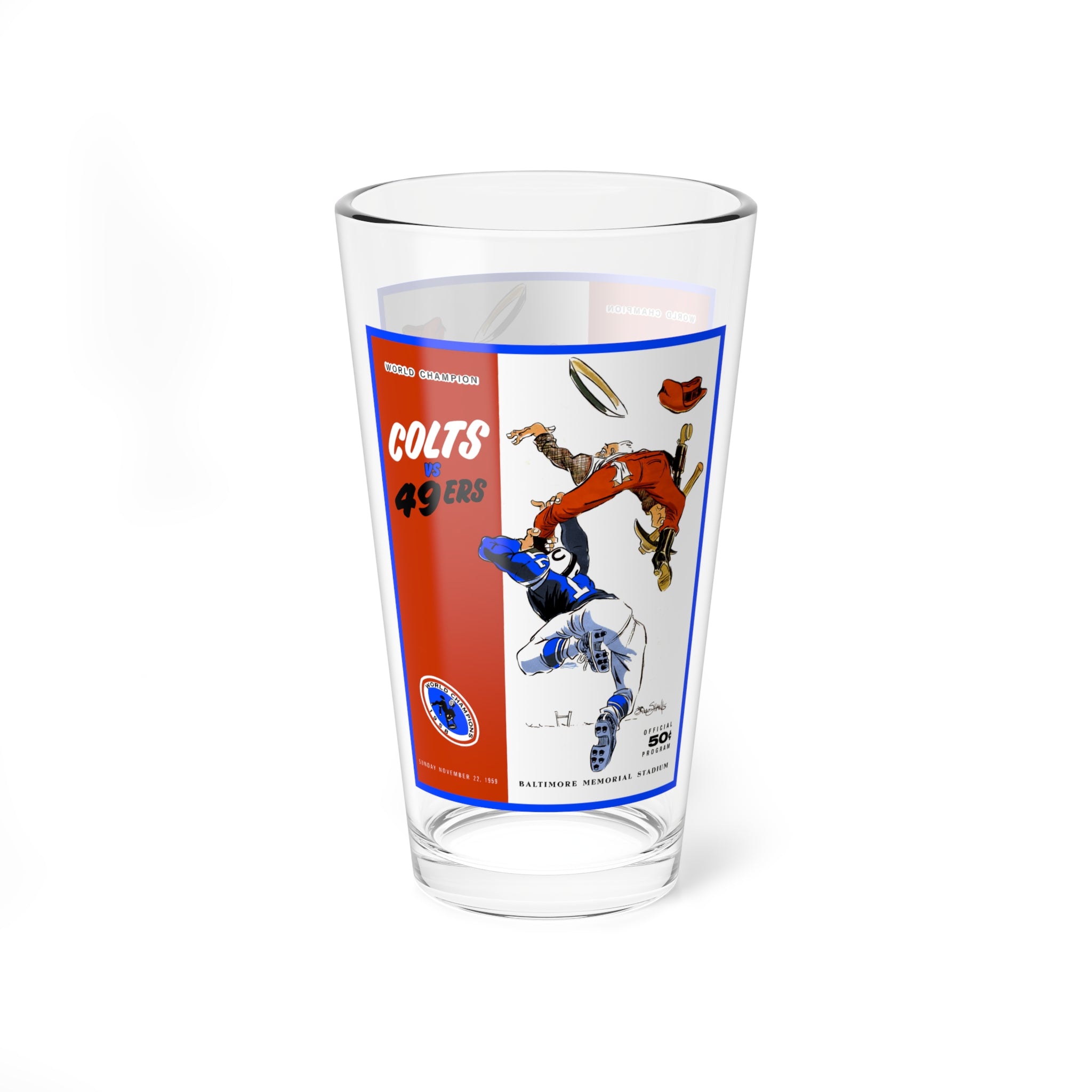 Mixing Glass, 16oz - 1959 Football San Francisco 49ers - Baltimore Colts, Football Fan Gift, Sports Barware, Football Memorabilia, Game Day