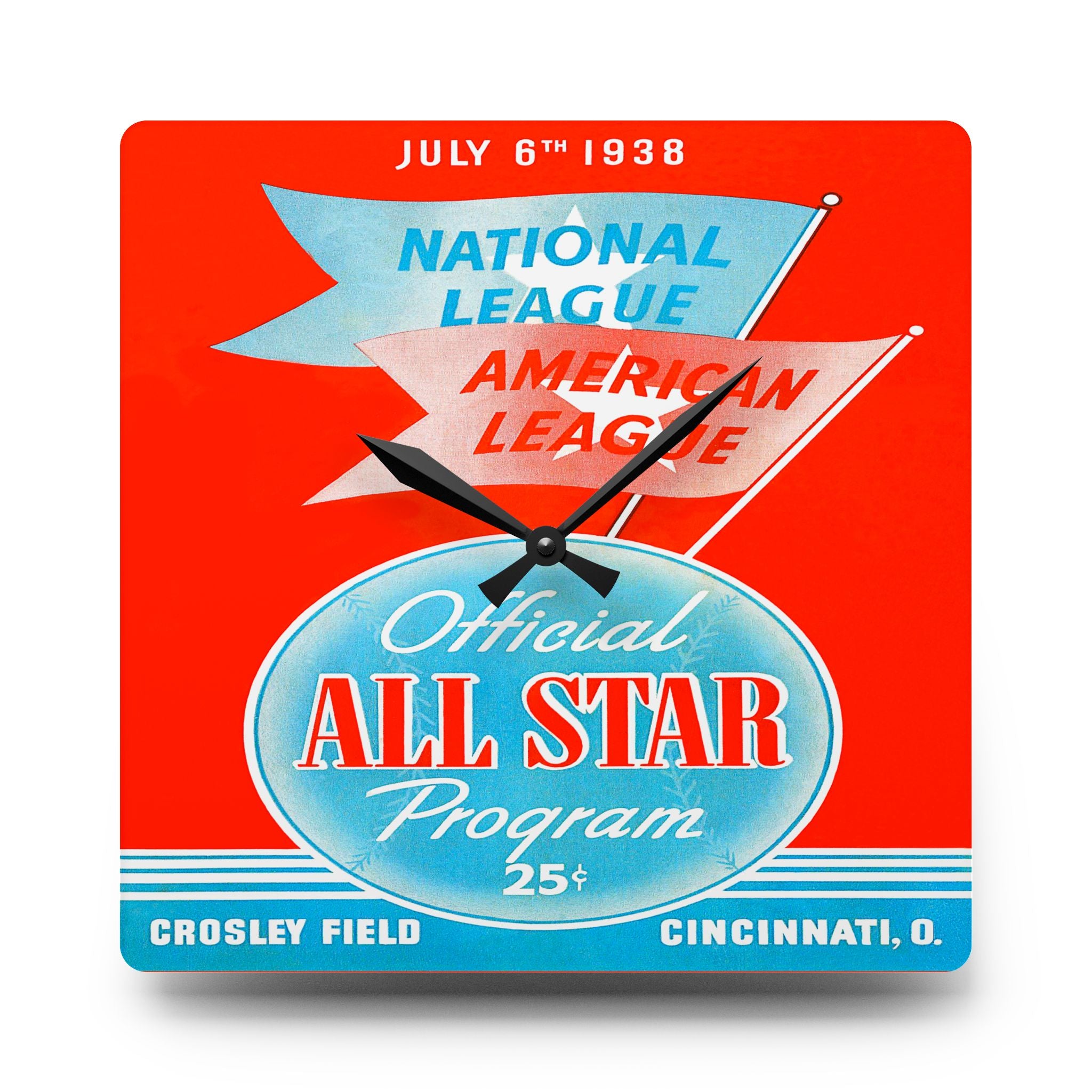 Vintage Baseball Acrylic Wall Clock, 1938 All-Star Game Crosley Field Cincinnati Decor, Unique Sports Fan Gift, Large Modern Timepiece, Home