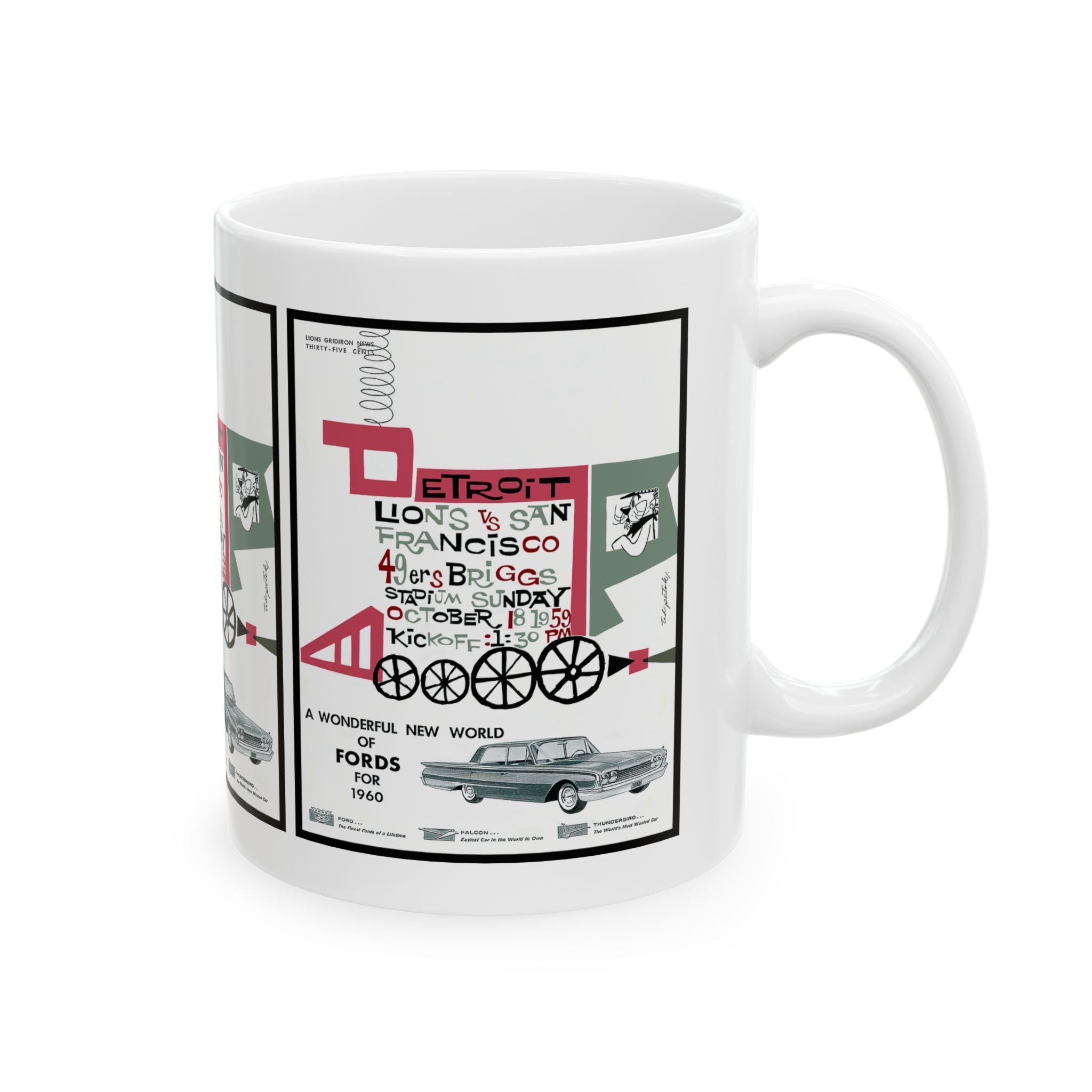 Football Ceramic Mug, 1959 Detroit Lions vs San Francisco 49ers, Sports Fan Gift, Football Coffee Cup, Team Rivalry, Game Day Drinkware