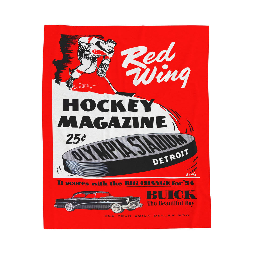 Velveteen Plush Blanket, Detroit Red Wings 1954 Hockey Program Cover, Throw Blanket, Home Decor, Gift for Sports Fan, Hockey Memorabilia,