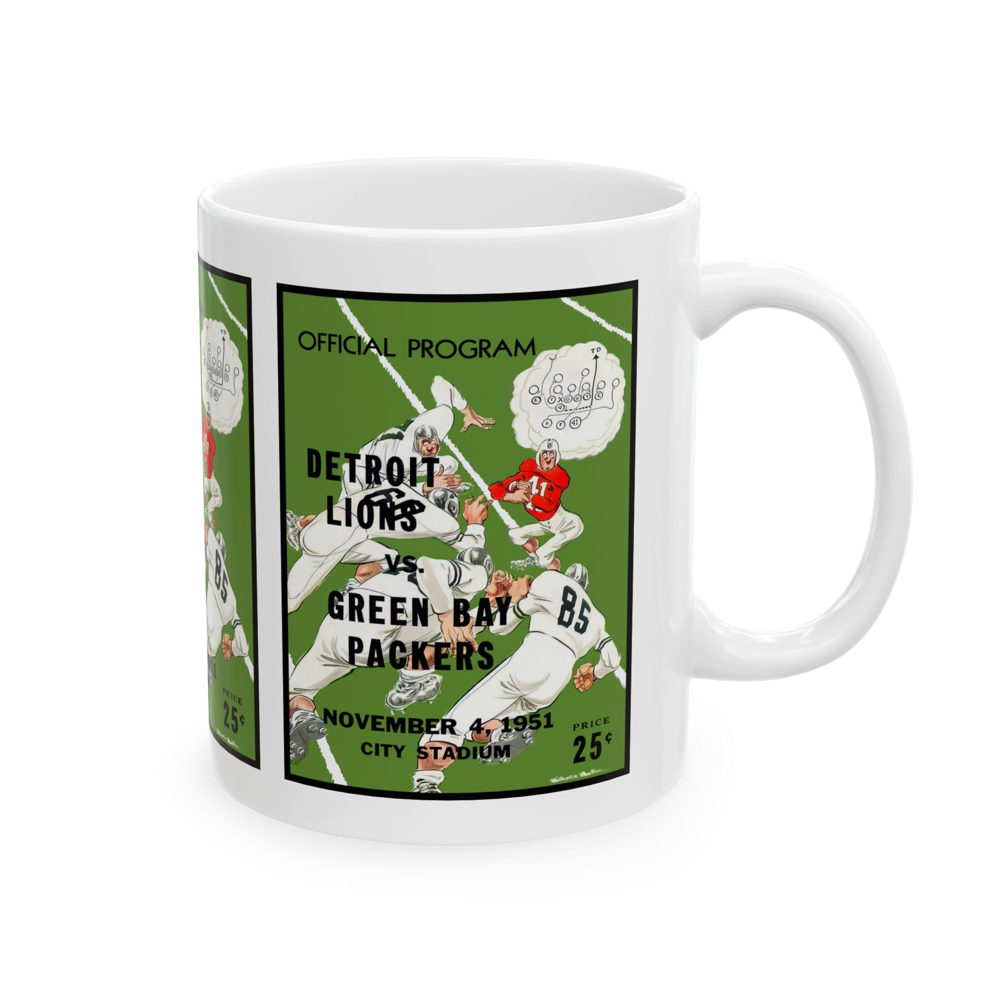 1951 Vintage Detroit Lions - Green Bay Packers Football Program Cover - Ceramic Mug, 11oz