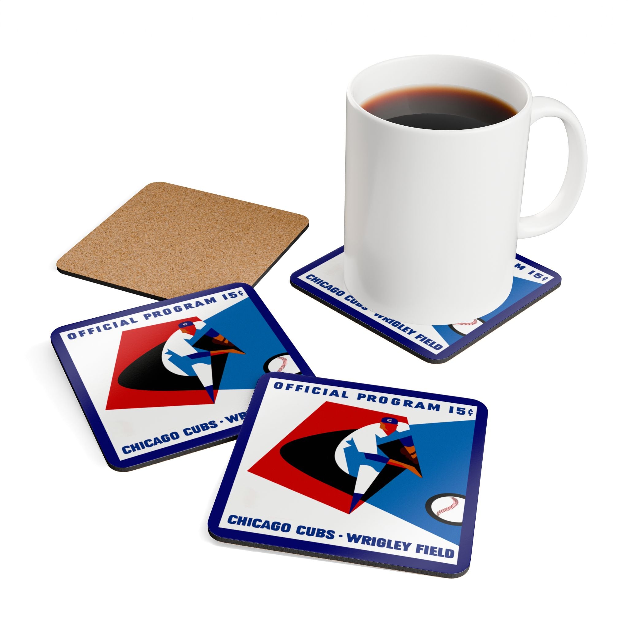 1965 Vintage Chicago Cubs Baseball Program Cover - Corkwood Coaster Set