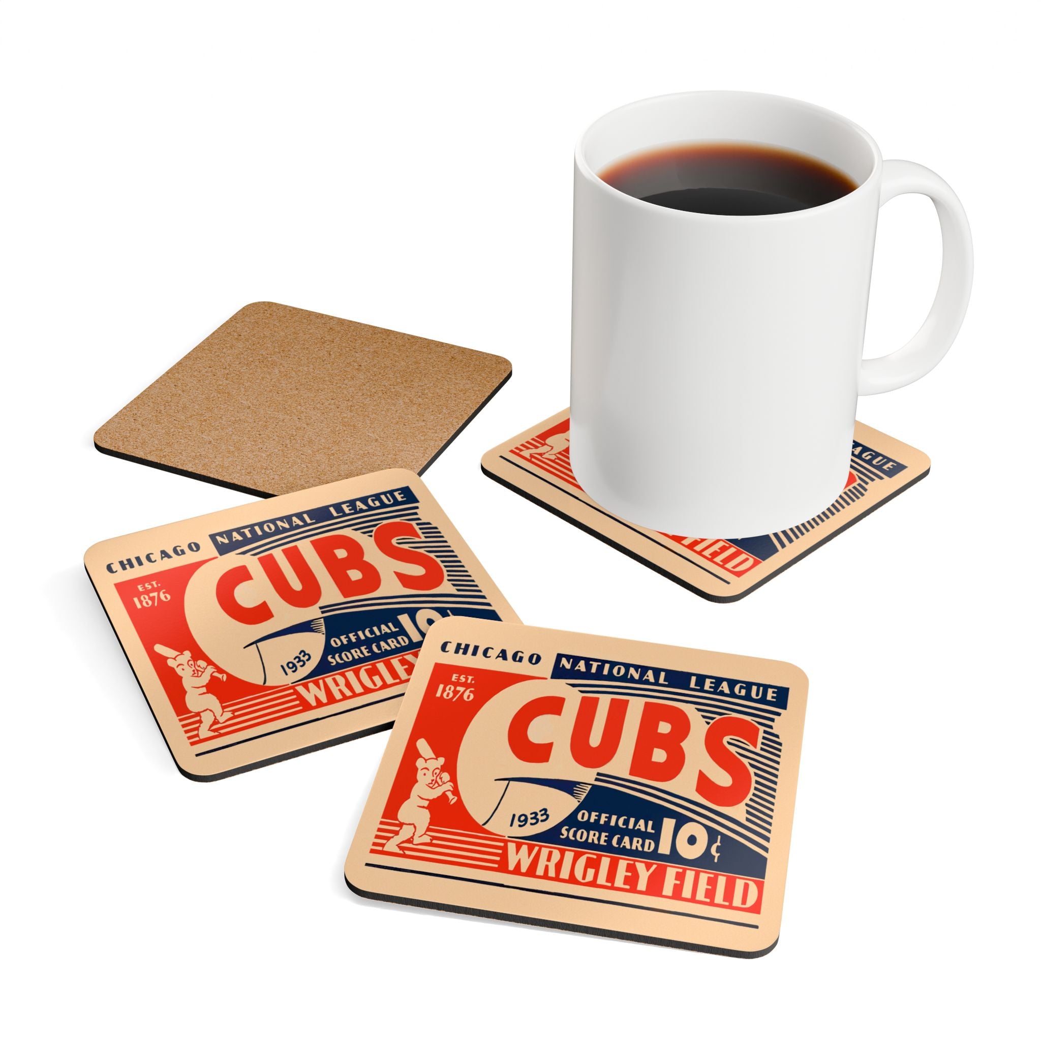 1933 Vintage Chicago Cubs Baseball - Corkwood Coaster Set