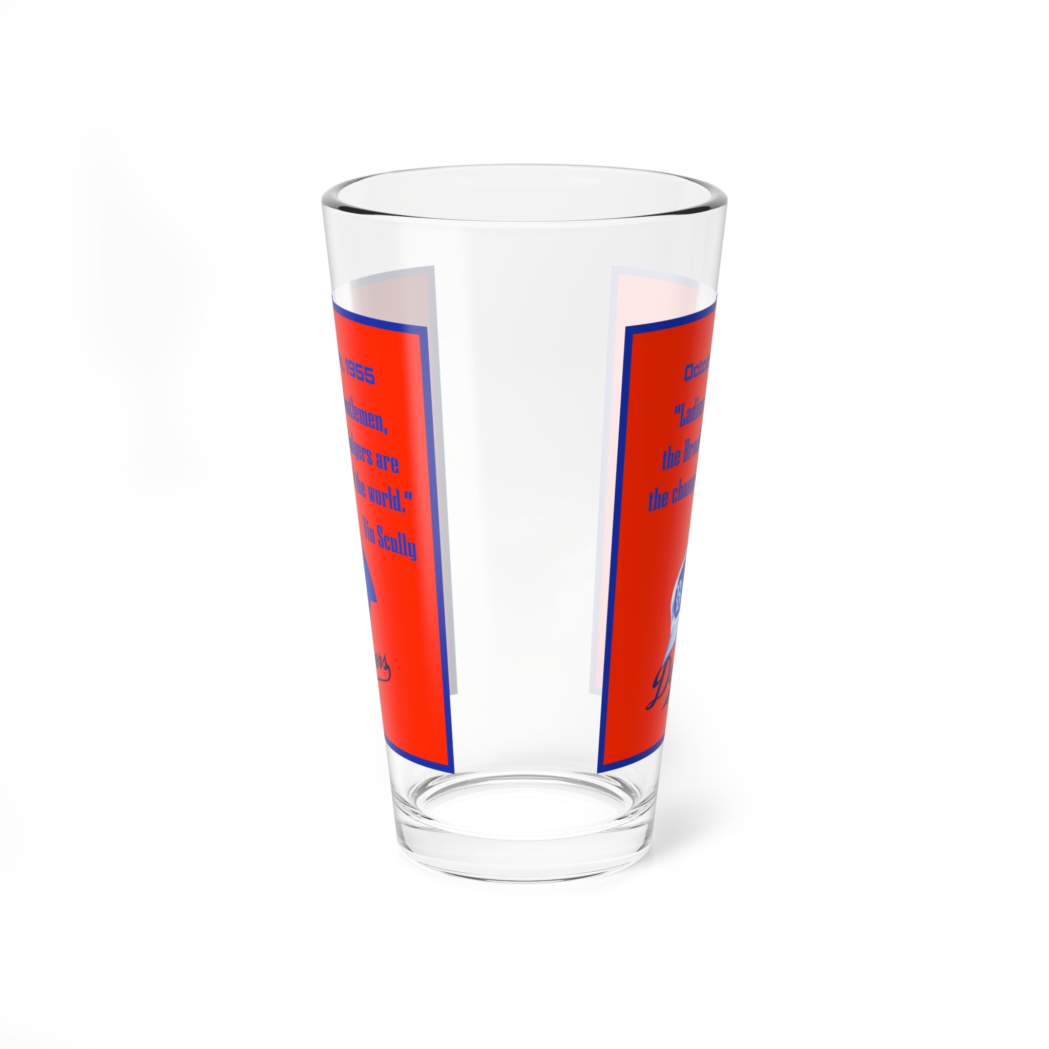 1955 Vin Scully Brooklyn Dodgers Mixing Glass — 16oz Baseball Tribute