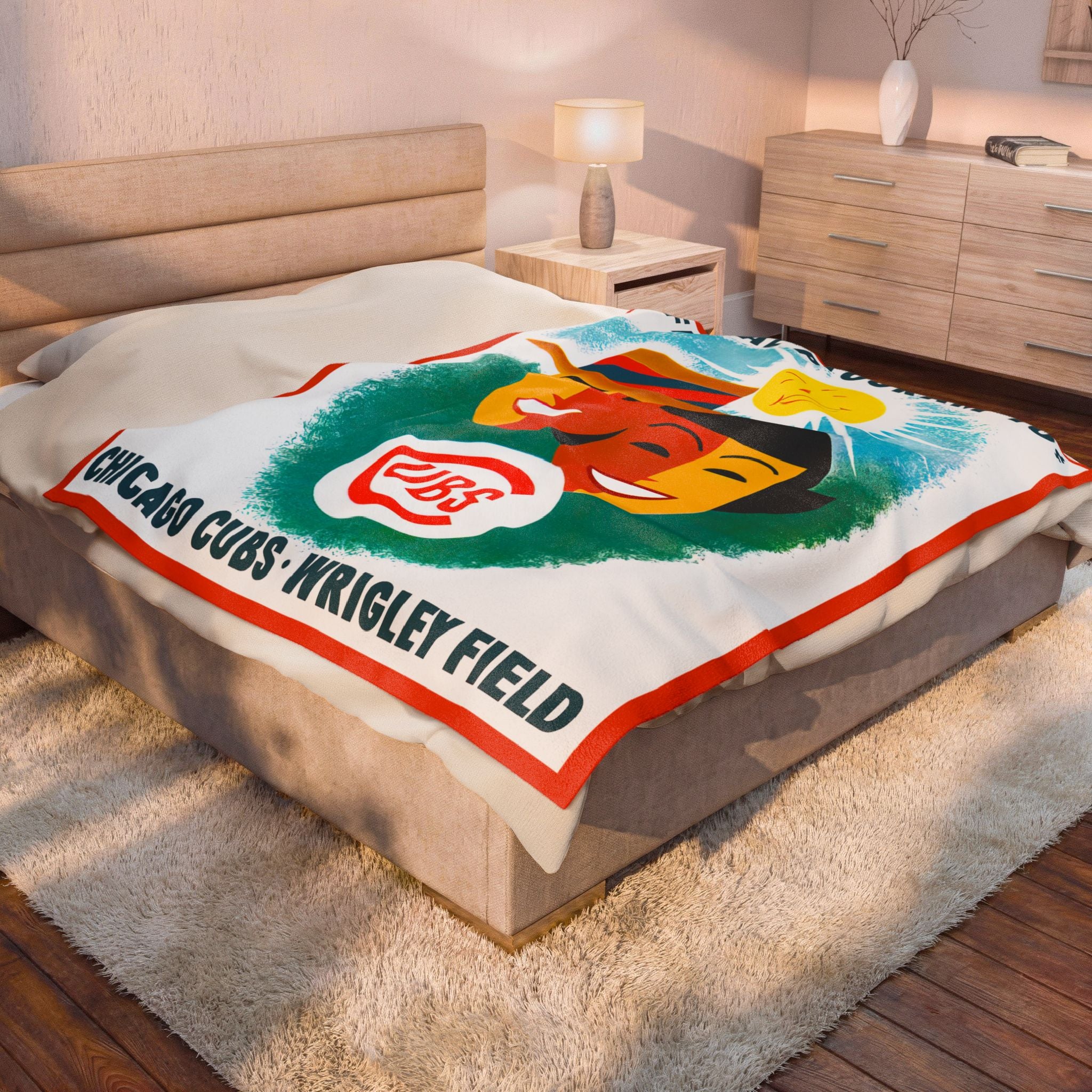 Chicago Cubs 1956 Vintage Program Cover Velveteen Plush Blanket