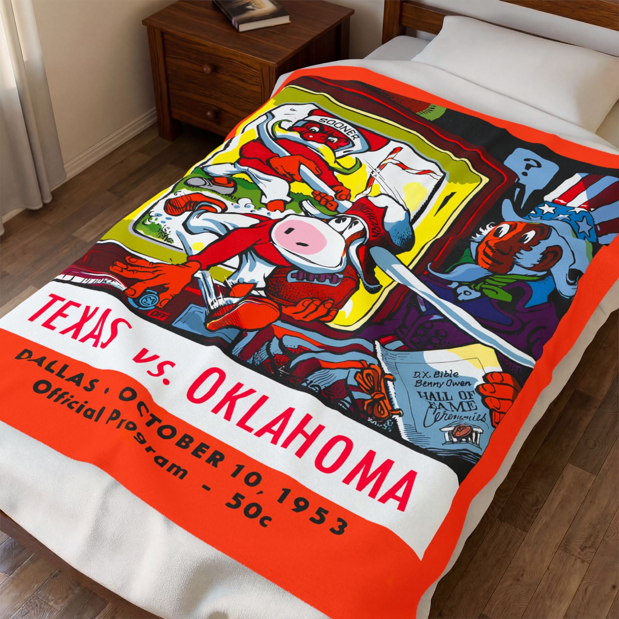 Plush Blanket, 1953 Football Texas Oklahoma Throw Blanket, Sports Fan Gift, Game Day Decor, College Football Memorabilia, Bedroom Decor