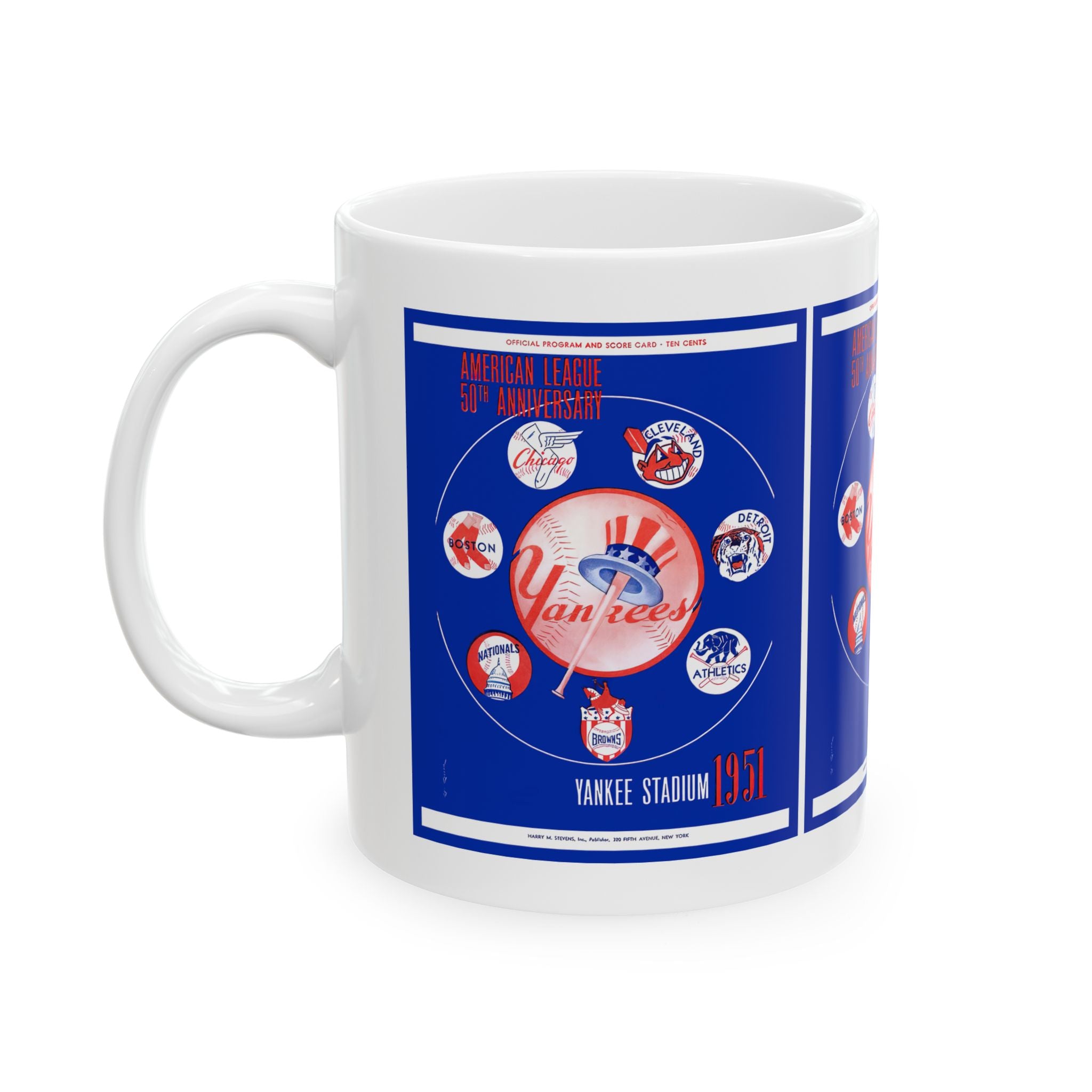 1951 Vintage New York Yankees Scorecard Cover - 50th Anniversary - American League - Ceramic Mug, 11oz