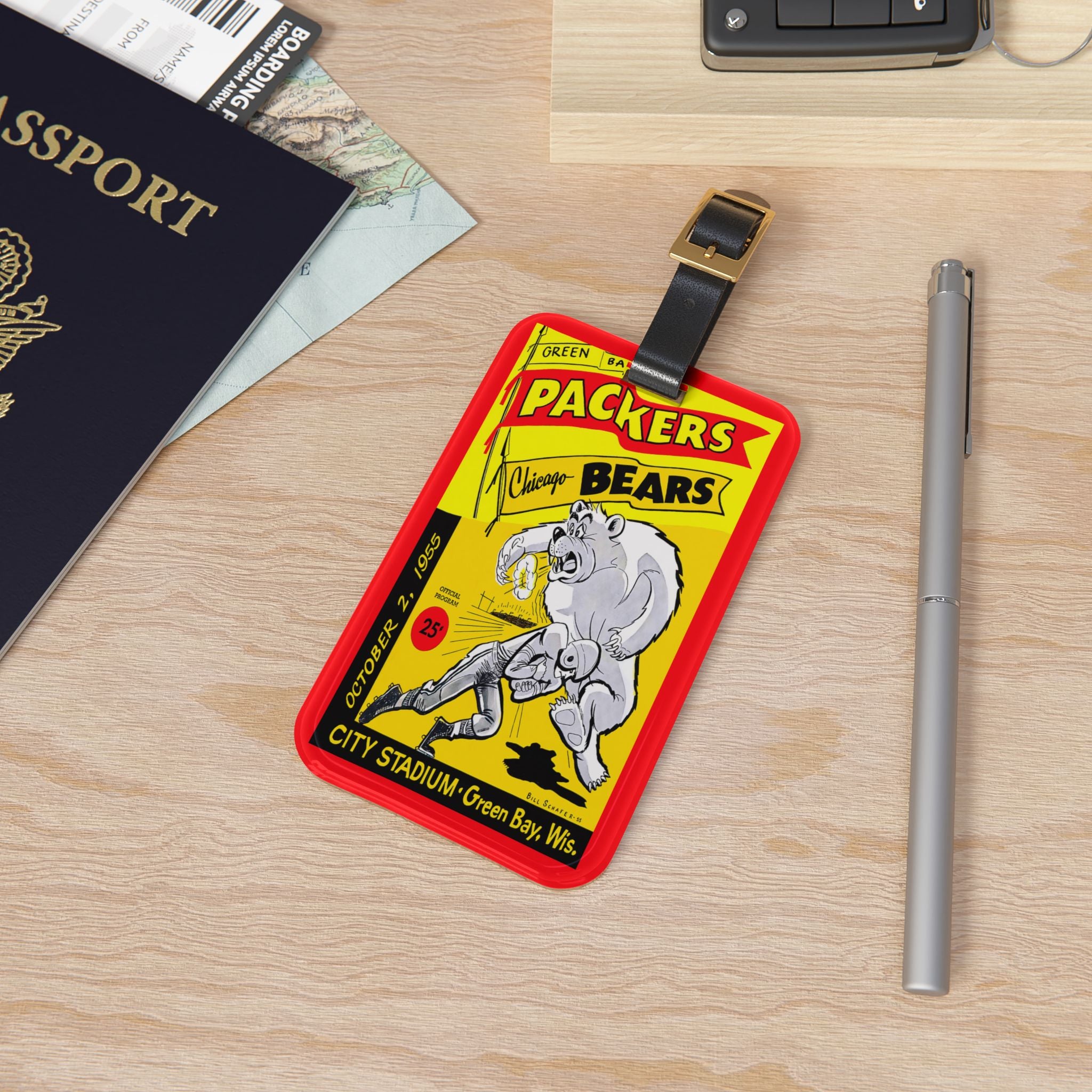 1955 Football Chicago vs Green Bay Luggage Tag