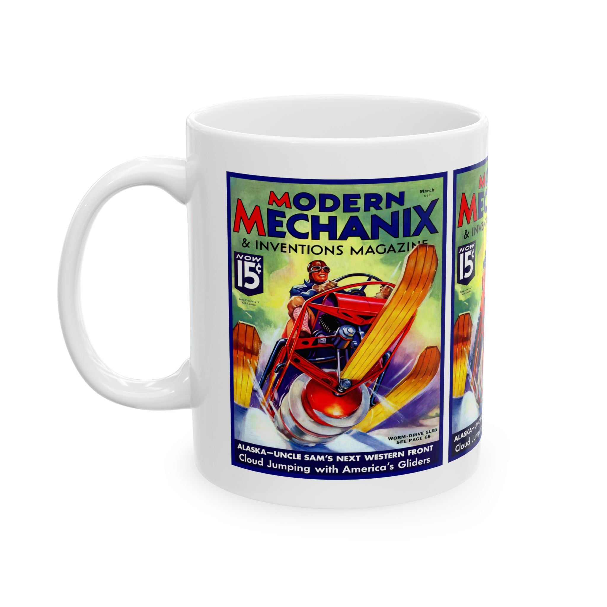 Vintage 1936 Modern Mechanix Magazine Cover Ceramic Mug, Retro Coffee Cup for Mechanics, Gearheads, and History Buffs, Gift for Hot Rod
