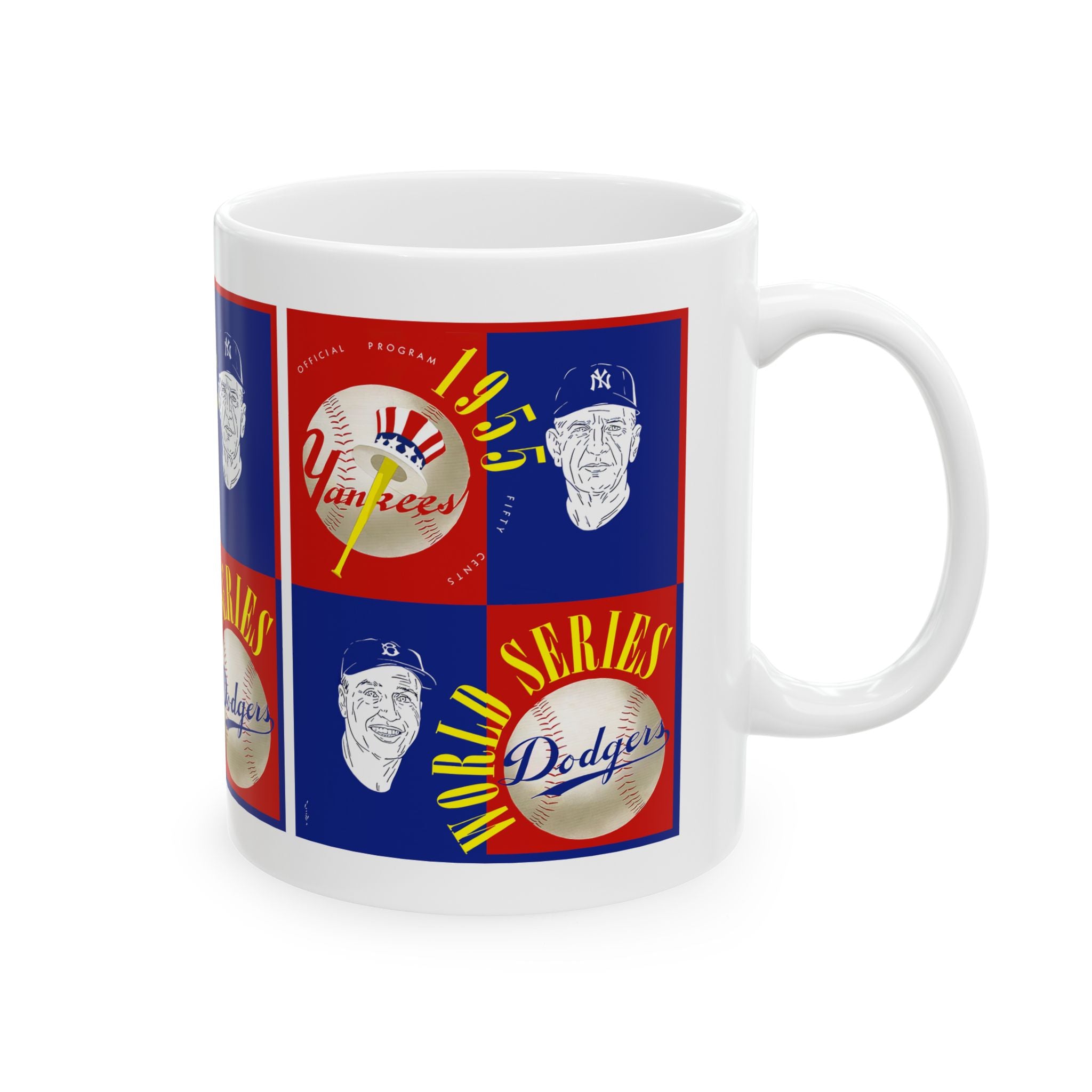 Ceramic Mug, 1955 Vintage New York Yankees - Brooklyn Dodgers World Series Program Cover, Baseball Fan Gift, Coffee Cup, Sports Memorabilia,
