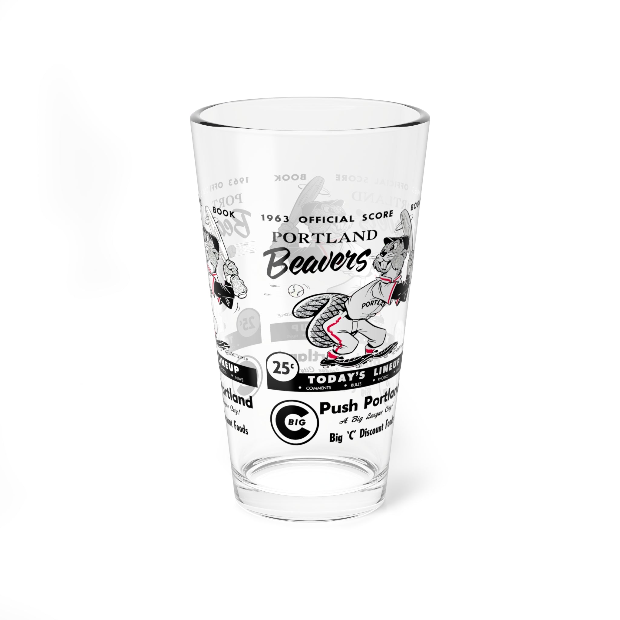 1963 Portland Beavers Baseball Scorebook Cover  -  Pint Glass, 16oz