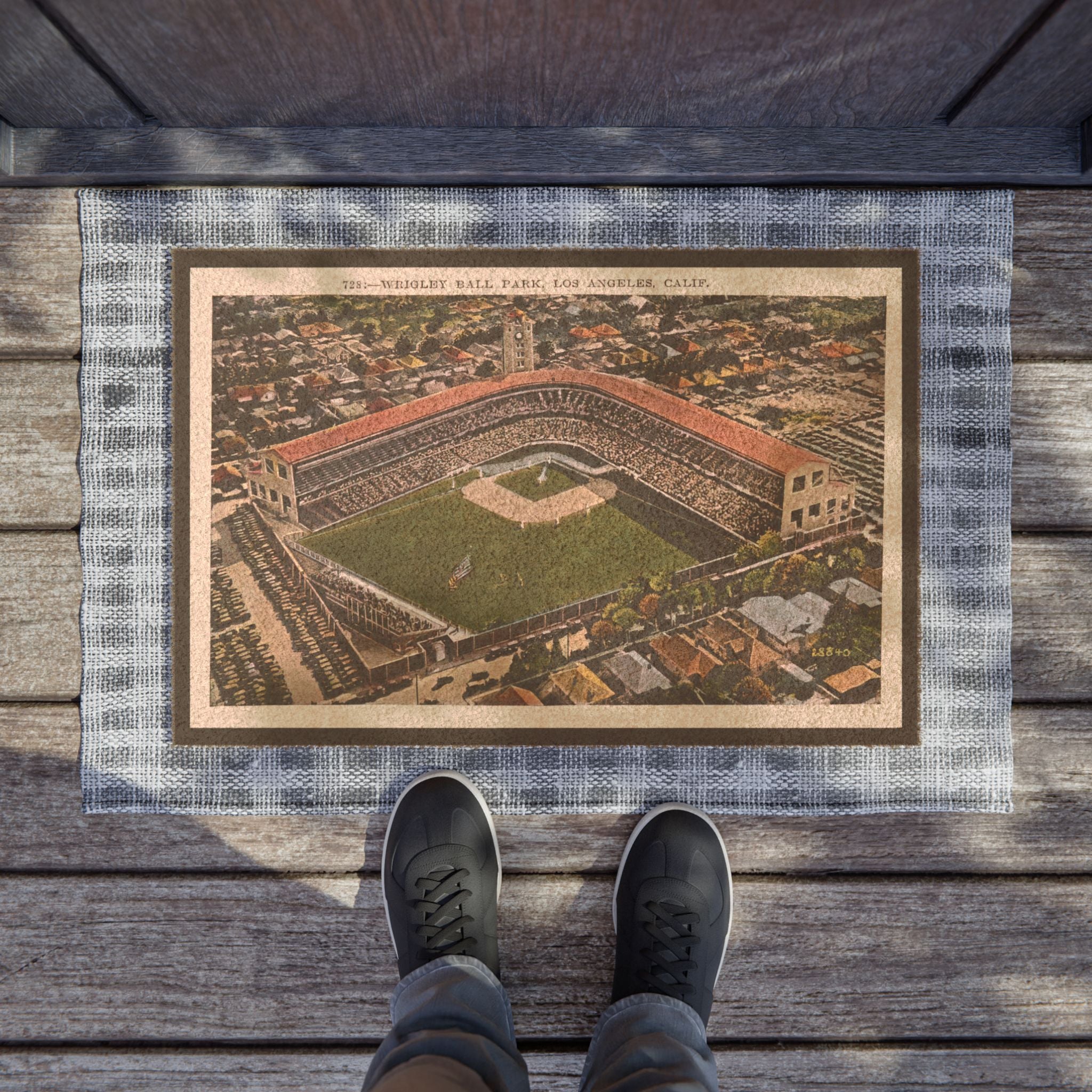Vintage Wrigley Field Los Angeles Postcard - Baseball - Doormat
