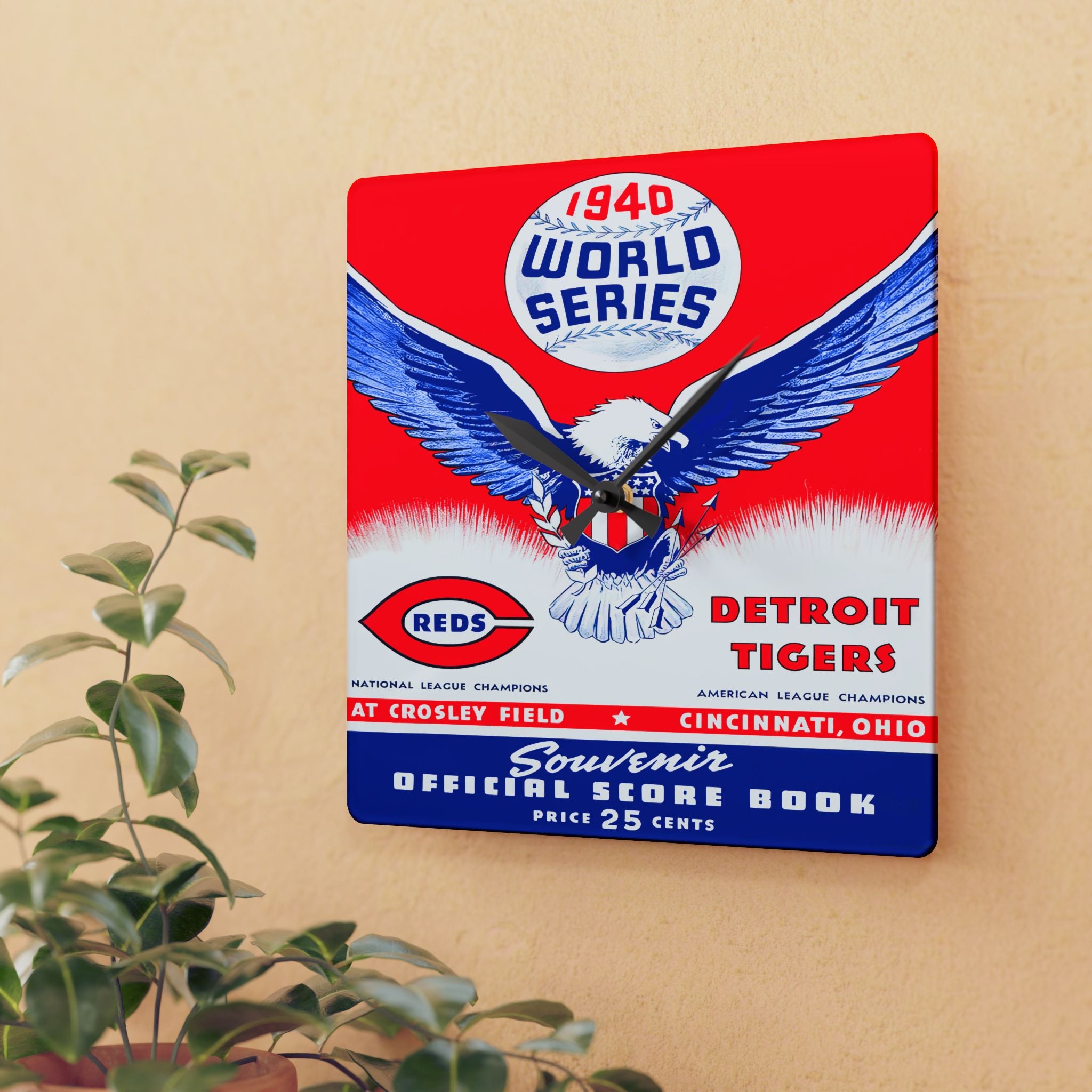 Vintage Detroit Tigers Cincinnati Reds Wall Clock, Baseball Decor, 1940 World Series Program Cover, Fan Gift, Sports Memorabilia, Unique