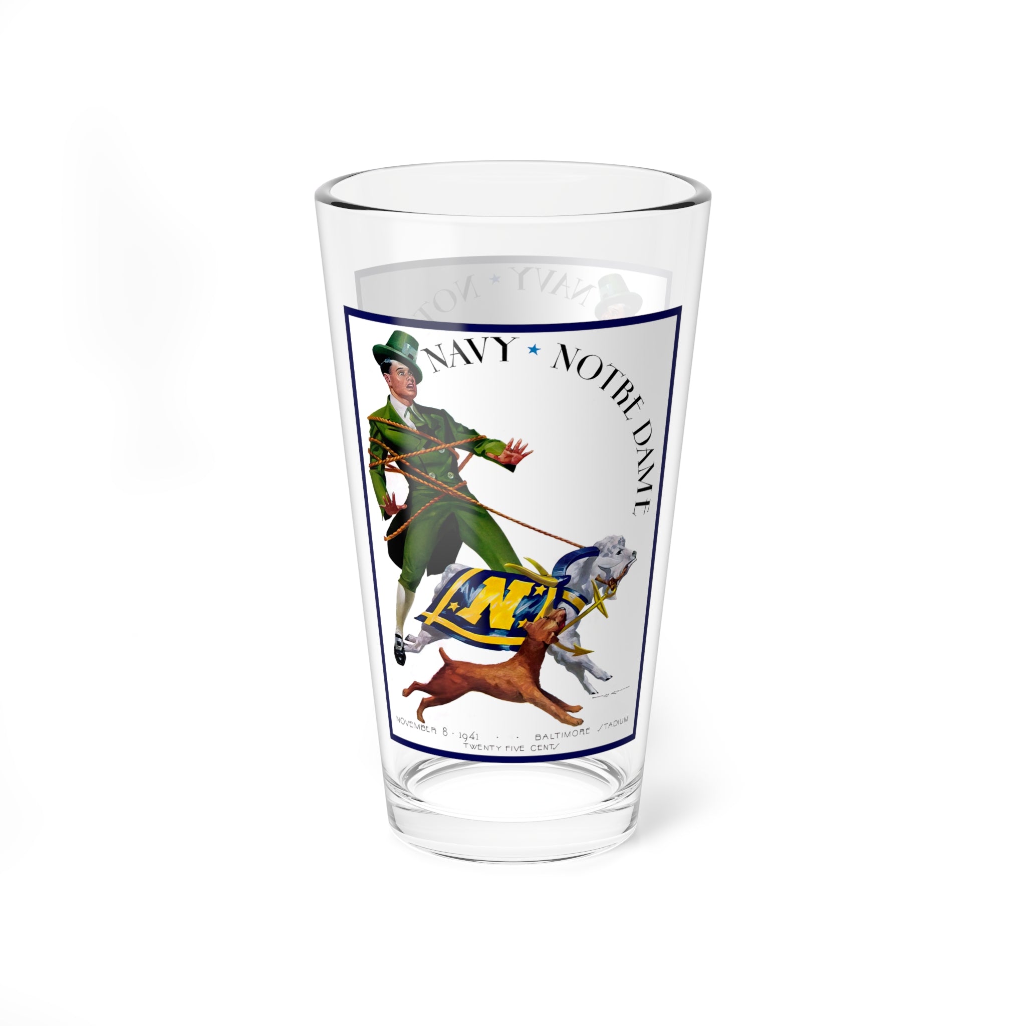 Mixing Glass, 16oz - 1941 Football Navy - Notre Dame, Sports Barware, Vintage College Football Fan Gift, Beer Gift Glass, College Football