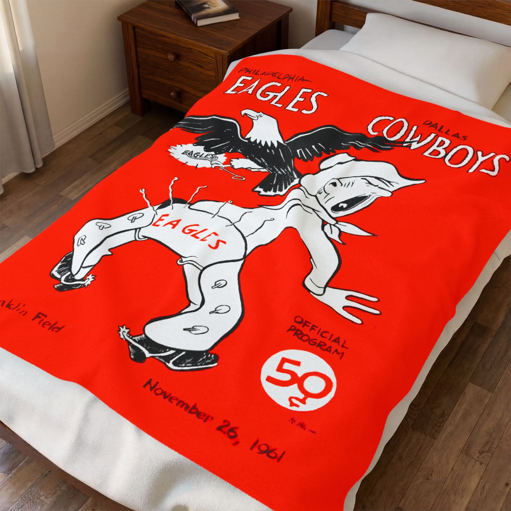 Vintage 1961 Dallas Cowboys vs Philadelphia Eagles Football Program Velveteen Plush Blanket