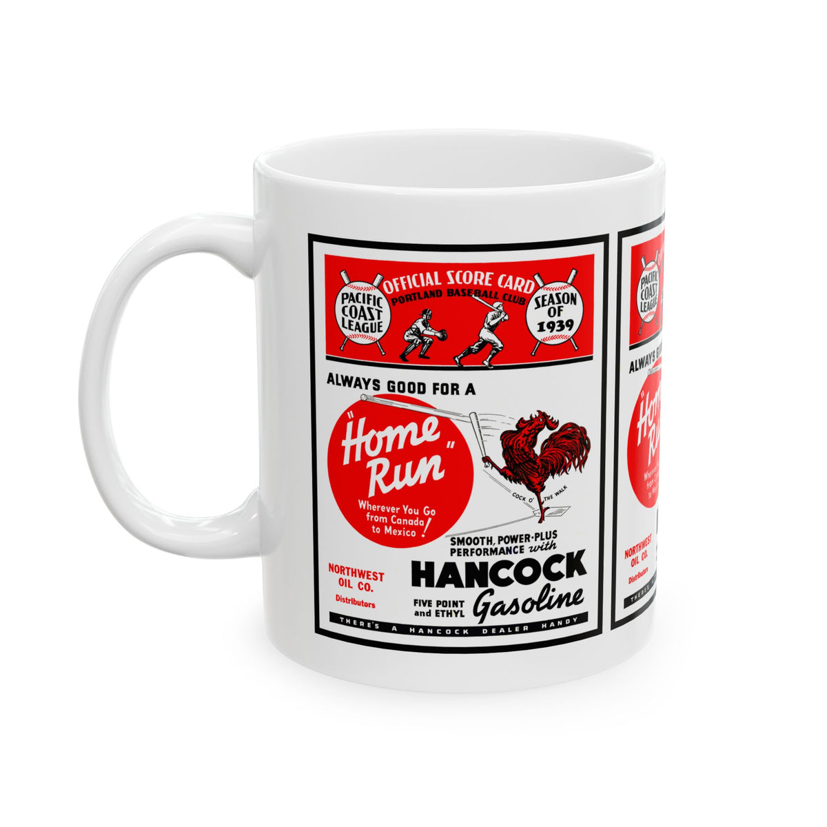 1939 Baseball Pacific Coast League Retro Hancock Gasoline 'Home Run' Ceramic Mug (11oz & 15oz)
