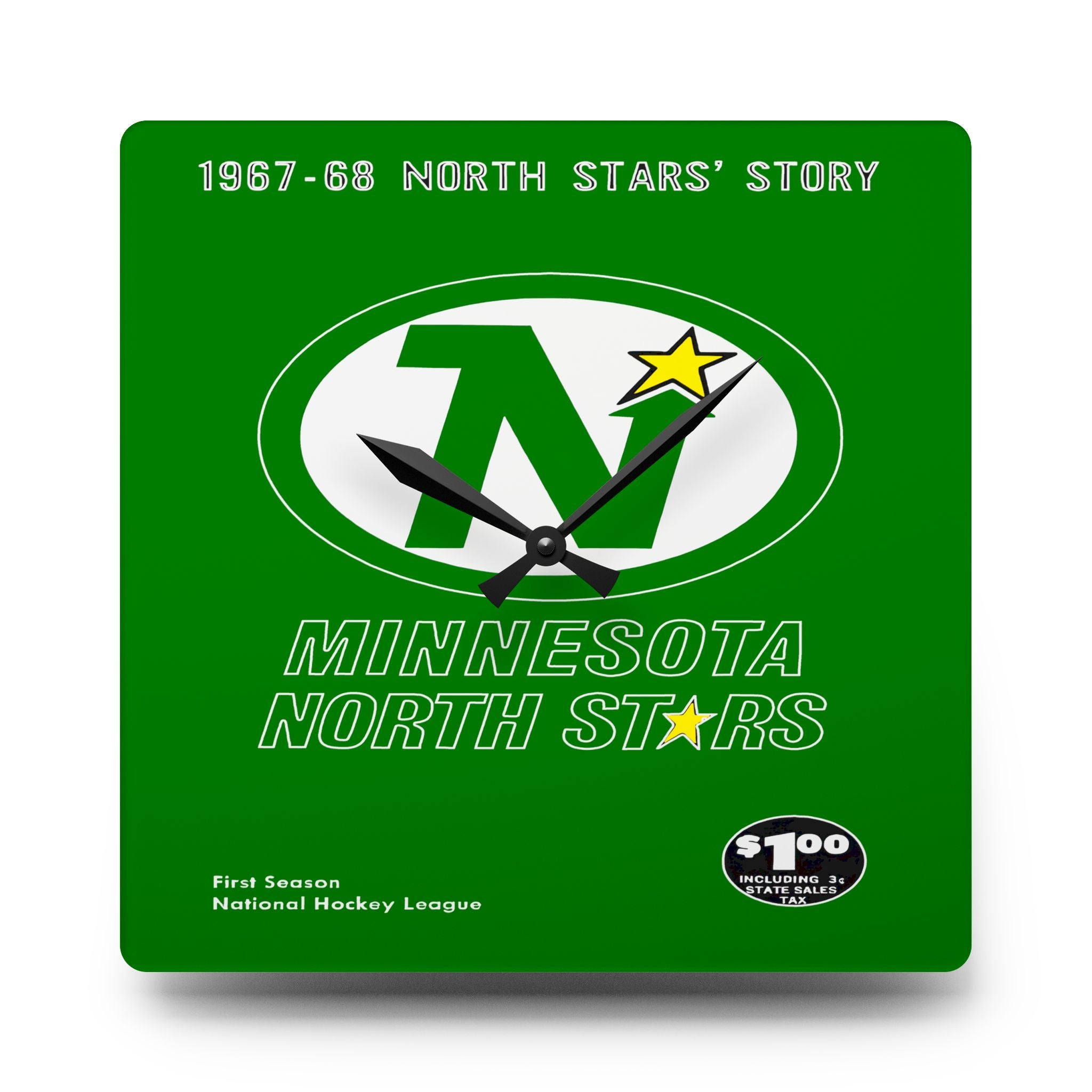Hockey Wall Clock, Minnesota North Stars Clock, Sports Room Decor, Vintage Hockey Gift, Retro Sports Fan Gift, Acrylic Clock, Hockey