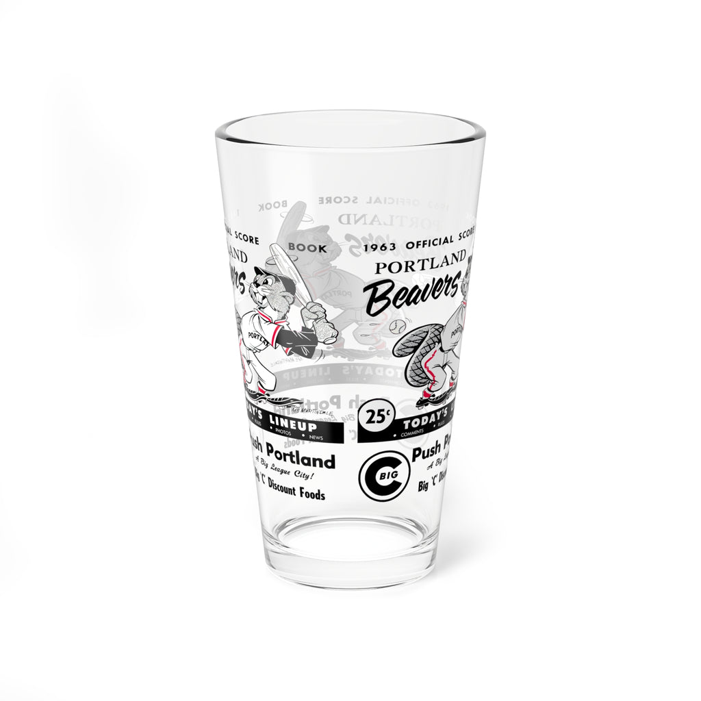 1963 Portland Beavers Baseball Scorebook Cover  -  Pint Glass, 16oz