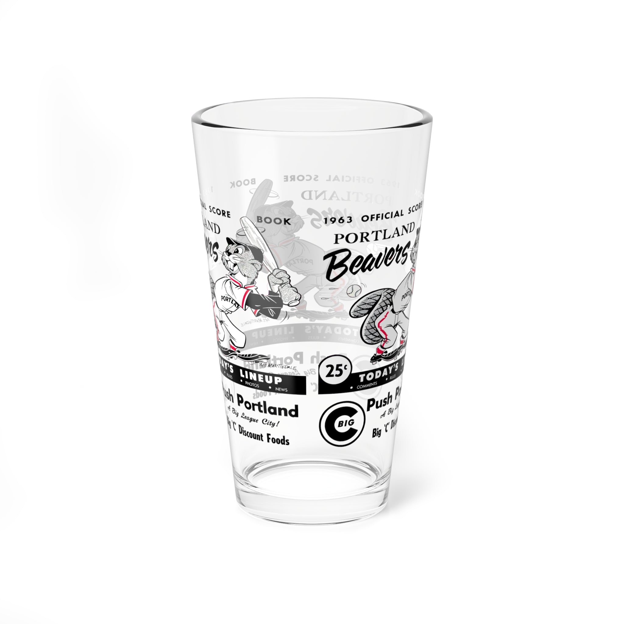 1963 Portland Beavers Baseball Scorebook Cover  -  Pint Glass, 16oz
